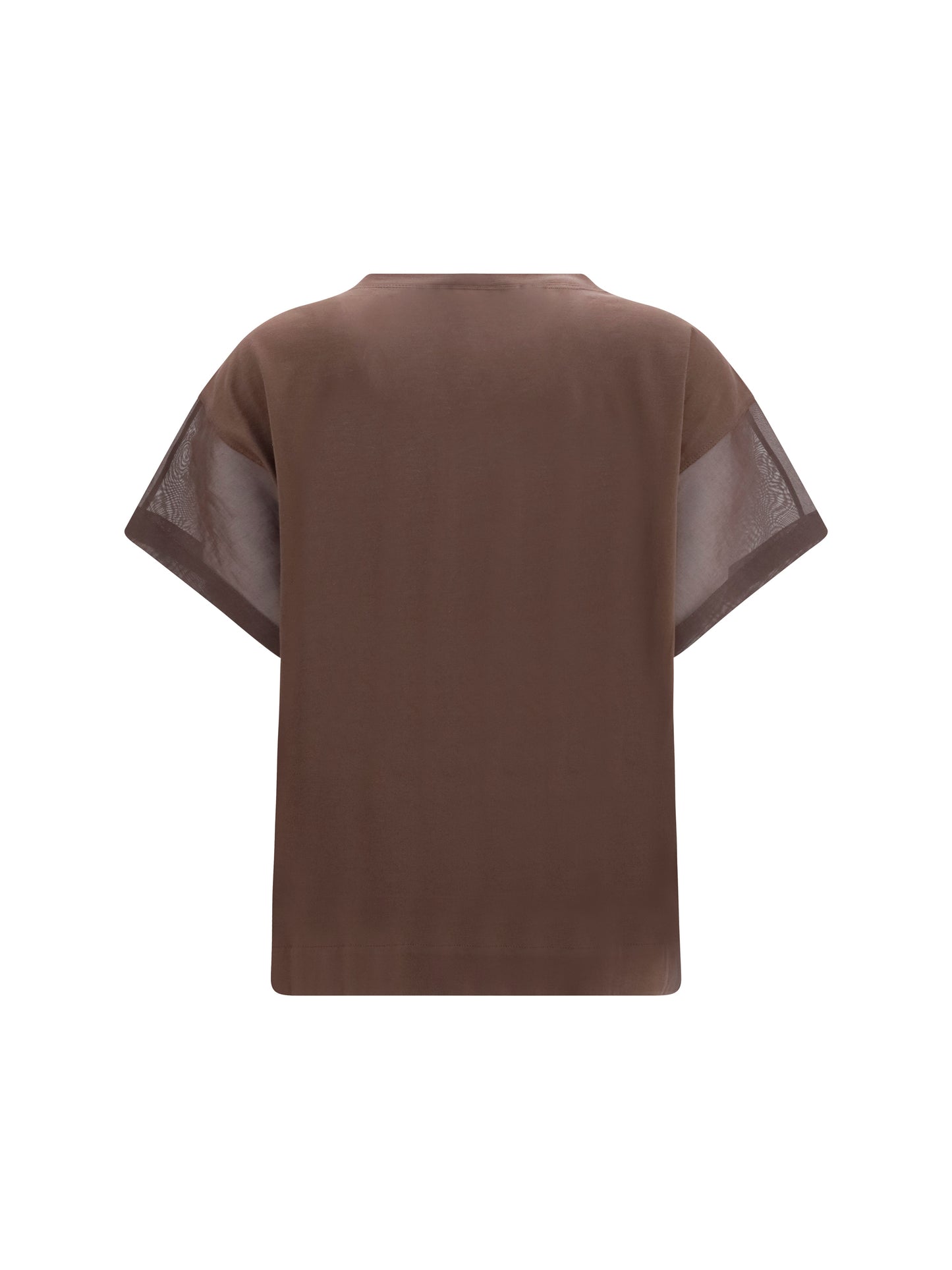 Brunello Cucinelli Women Cotton T-Shirt With Sheer Sleeves And Side Panels BRUNELLO CUCINELLI