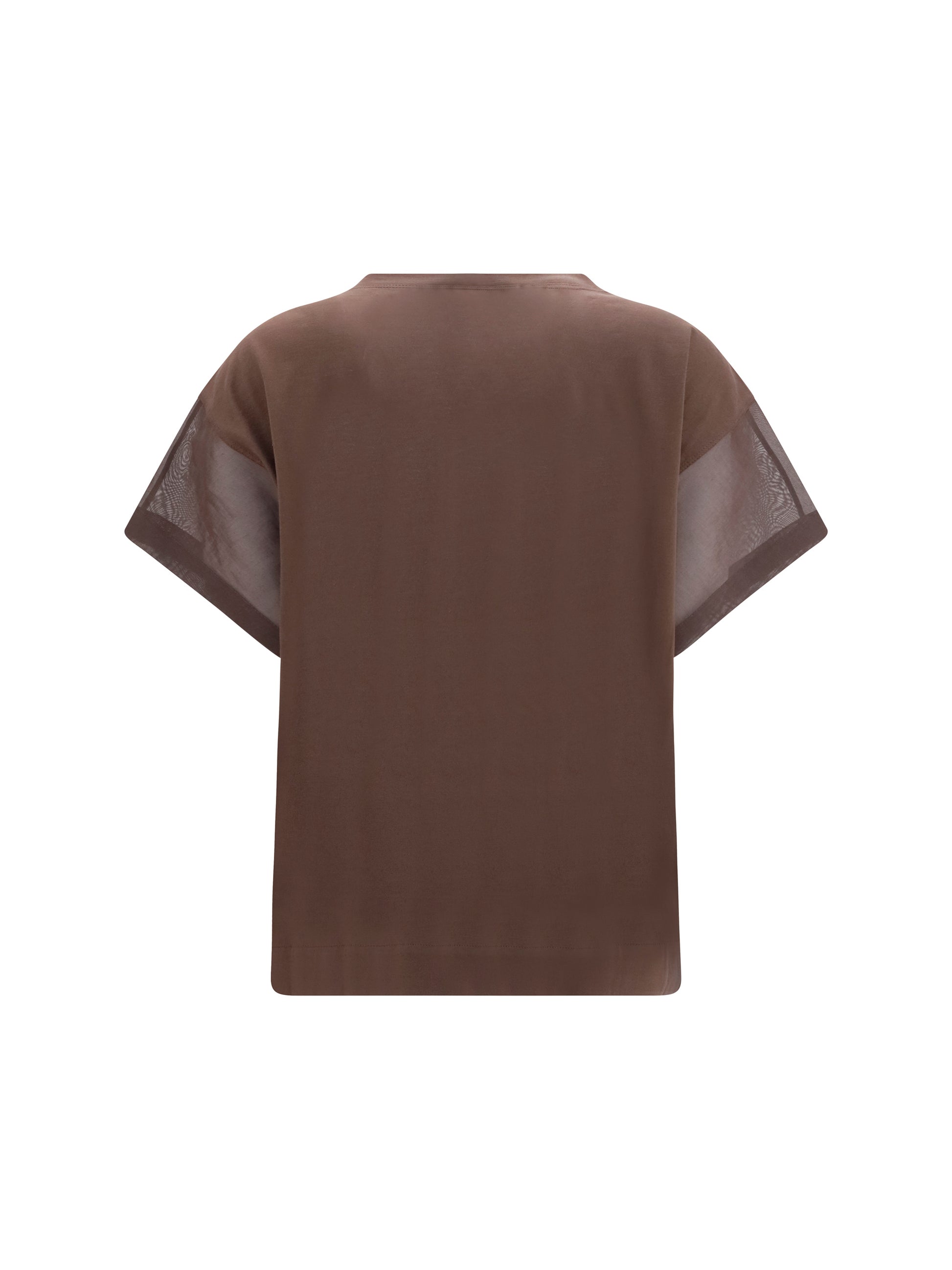 Brunello Cucinelli Women Cotton T-Shirt With Sheer Sleeves And Side Panels BRUNELLO CUCINELLI