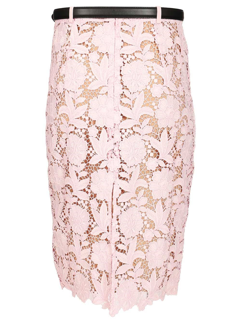 Self-Portrait Women Pink Lace Pencil Skirt SELF-PORTRAIT