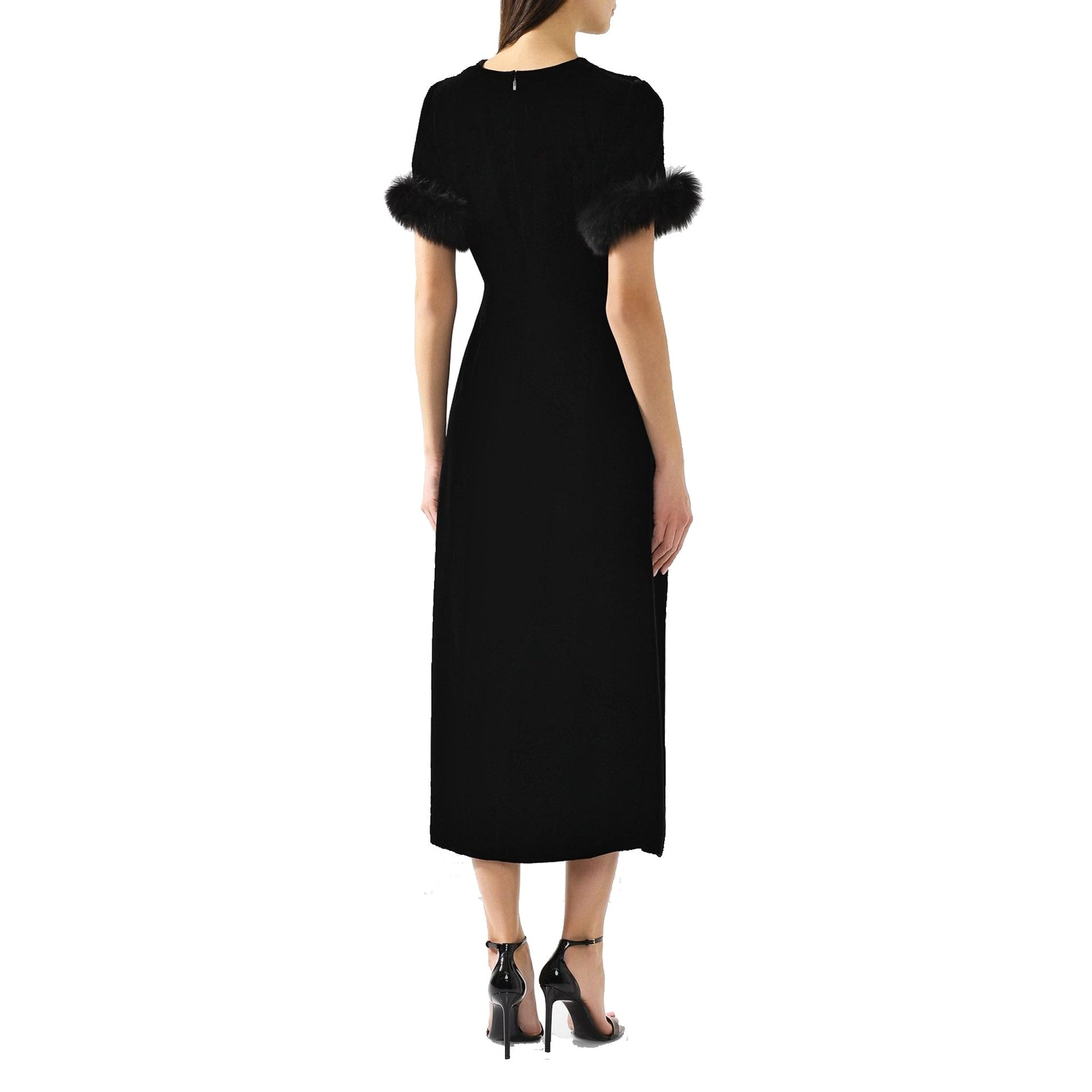 Fendi Fur Trim Velvet Midi Dress Women FENDI