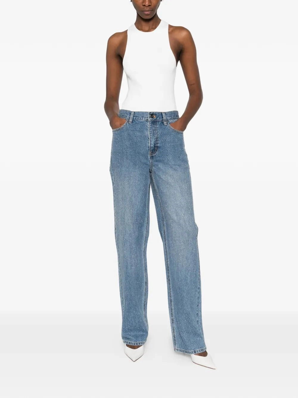 Self-Portrait Women Rhinestone Denim Straight Leg Jeans SELF-PORTRAIT