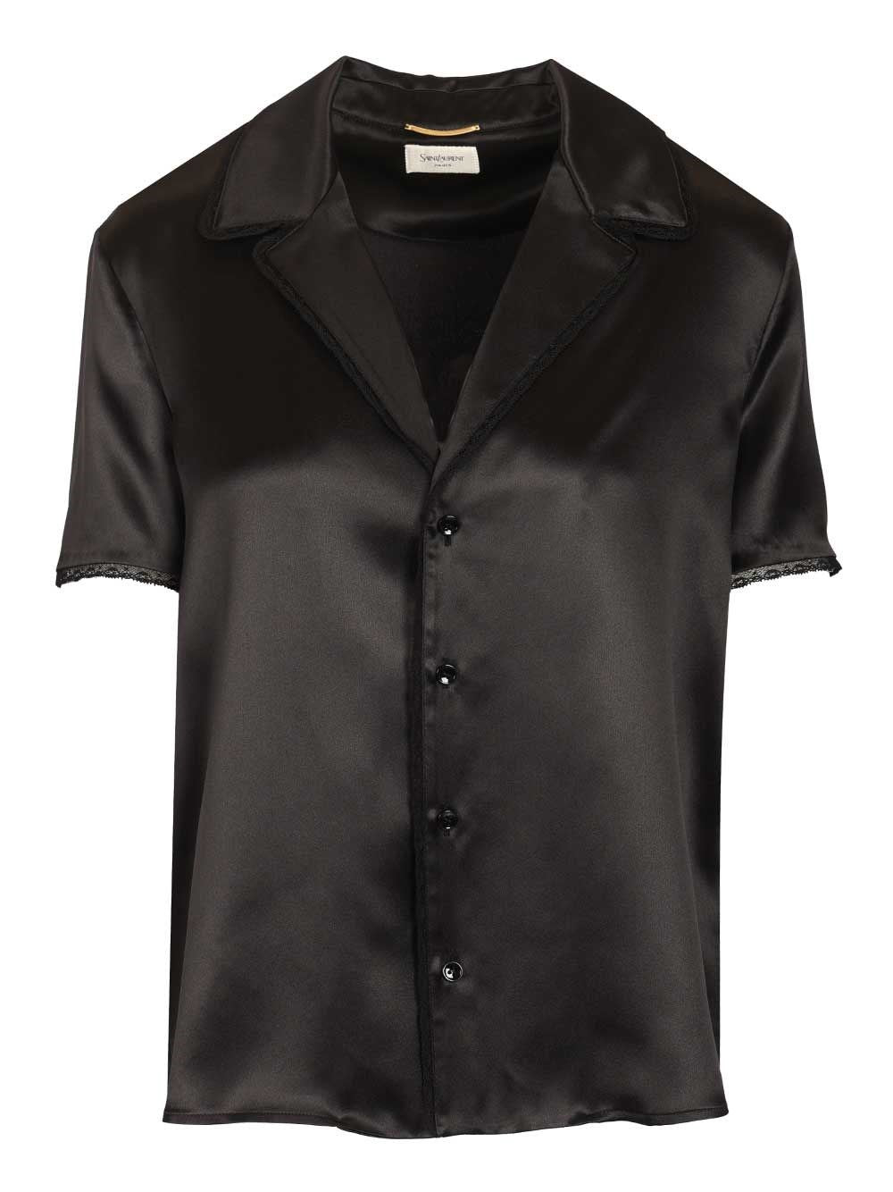 Saint Laurent Women Silk Satin Shirt With Lace Edges SAINT LAURENT