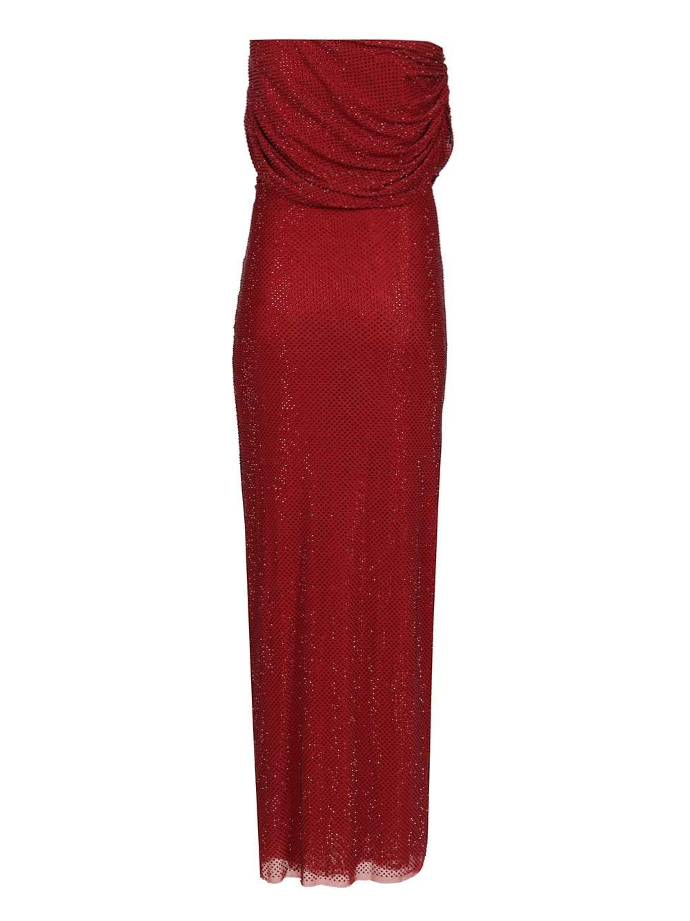 Self-Portrait Women Burgundy Rhinestone Drape Midi Dress SELF-PORTRAIT