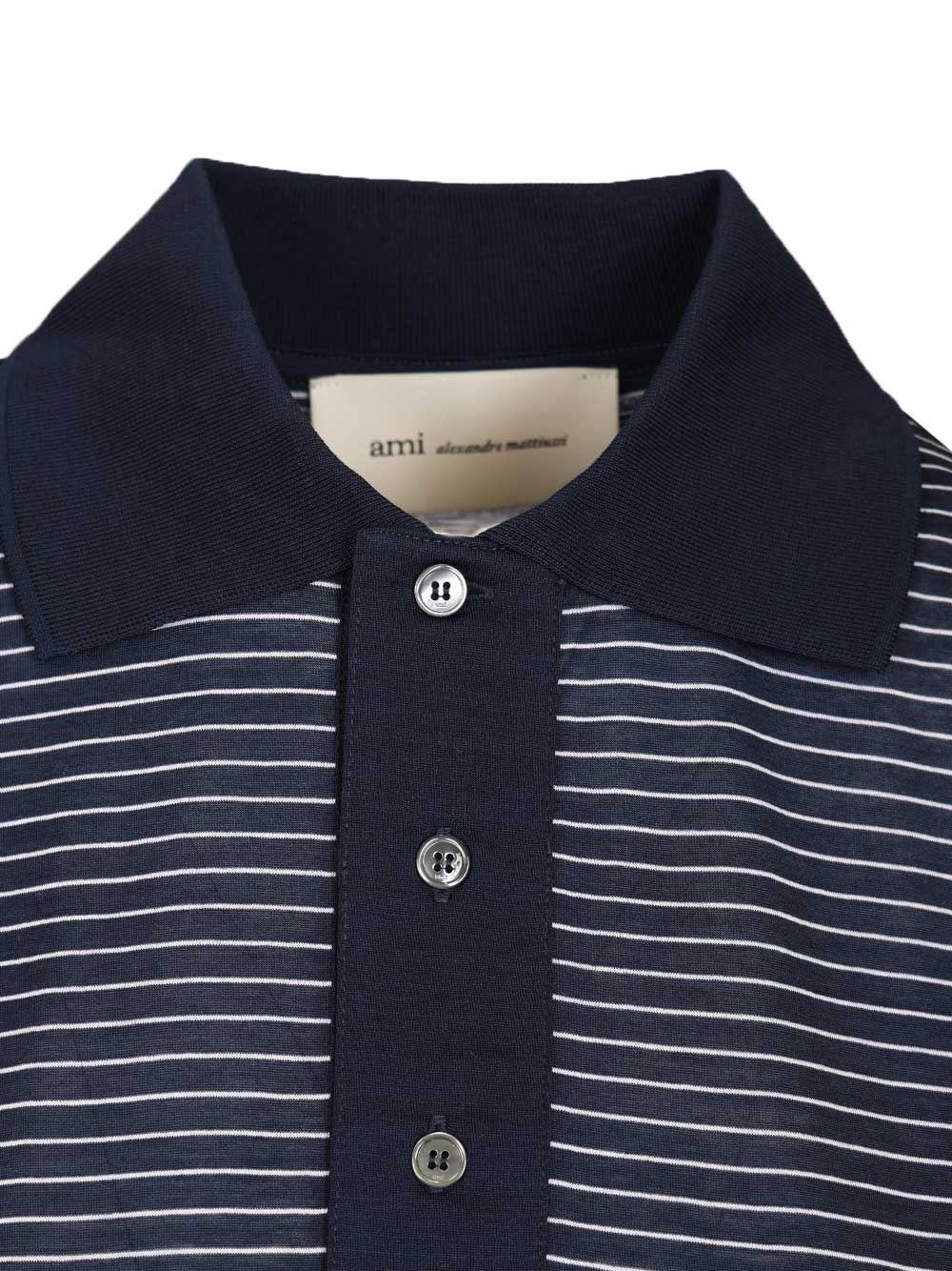 Ami Women Striped Boxy Fit Polo With Ami De Coeur Patch AMI PARIS
