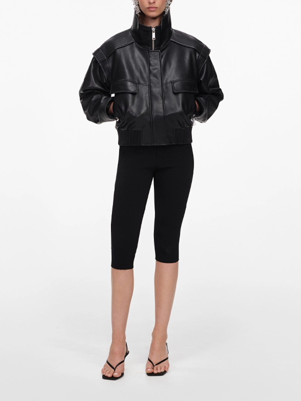 Self-Portrait Women Faux Leather Bomber Jacket SELF-PORTRAIT