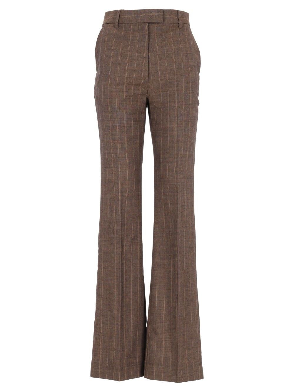 Ganni Women Brown Pinstriped Wool Trousers GANNI