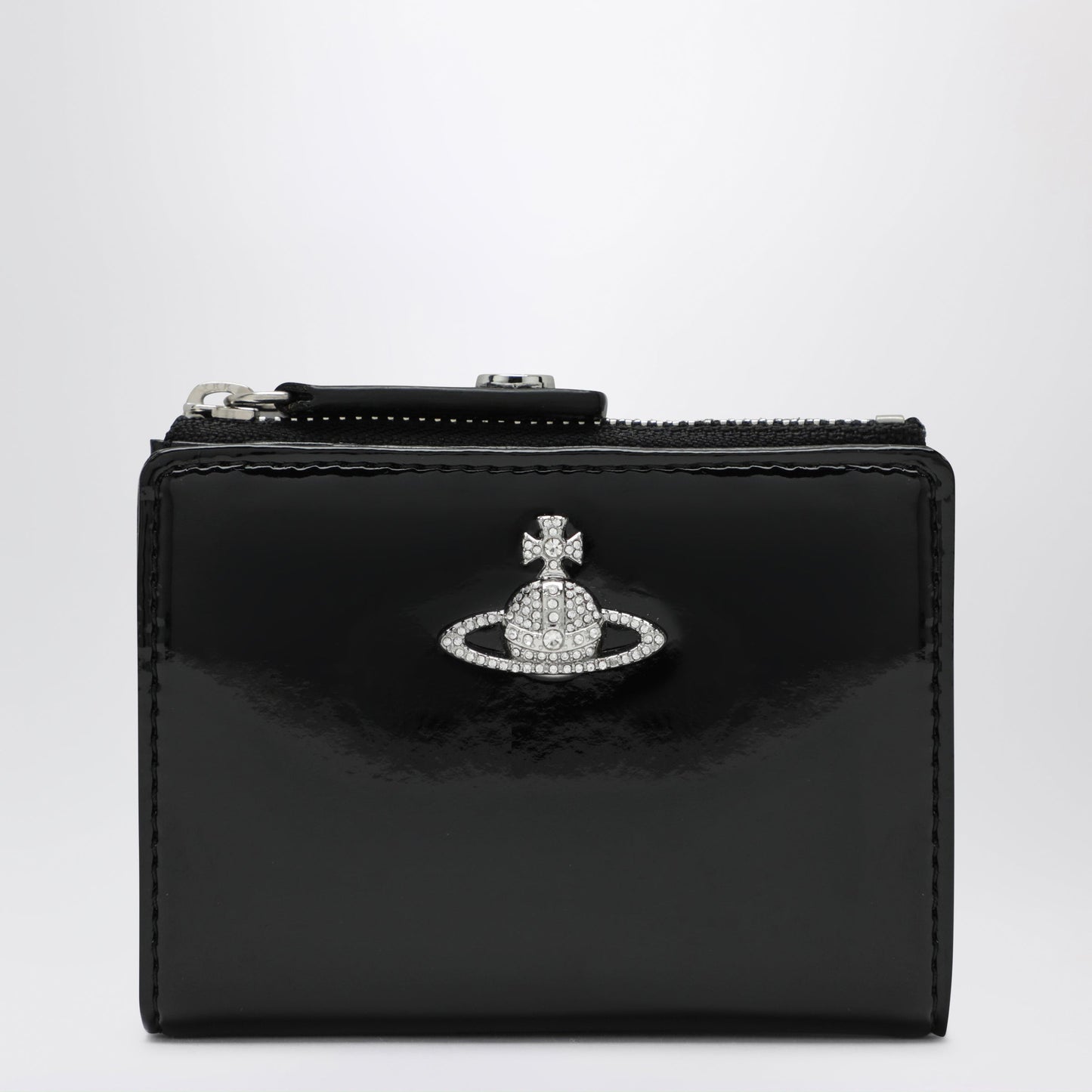 Vivienne Westwood Black Slim Flap Card Holder With Crystal-Embellished Orb Bas Relief Women VIVIENNE WESTWOOD