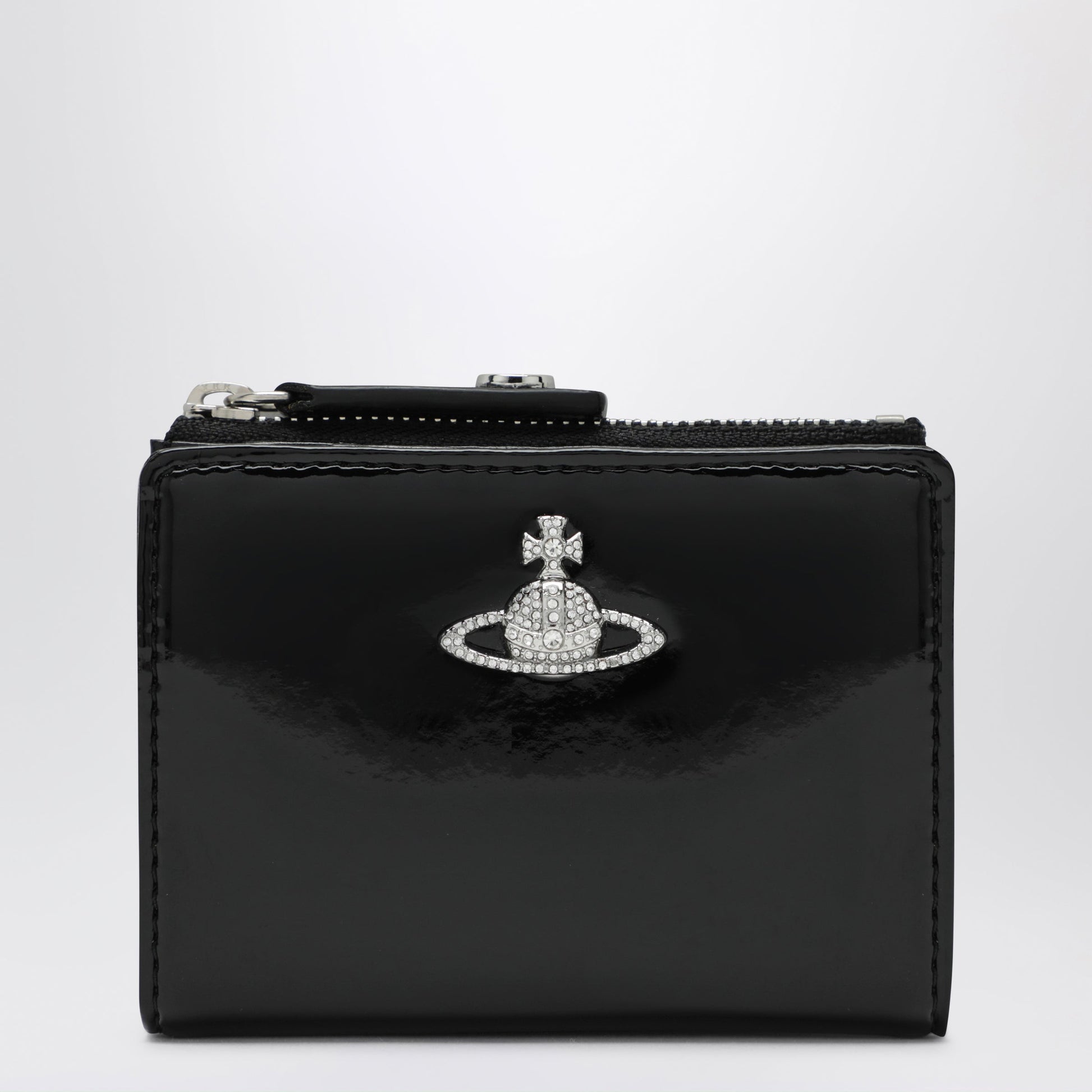 Vivienne Westwood Black Slim Flap Card Holder With Crystal-Embellished Orb Bas Relief Women VIVIENNE WESTWOOD
