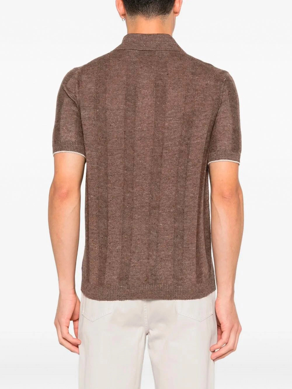 Brunello Cucinelli Men Linen And Cotton Wide Rib Knit Polo BRUNELLO CUCINELLI
