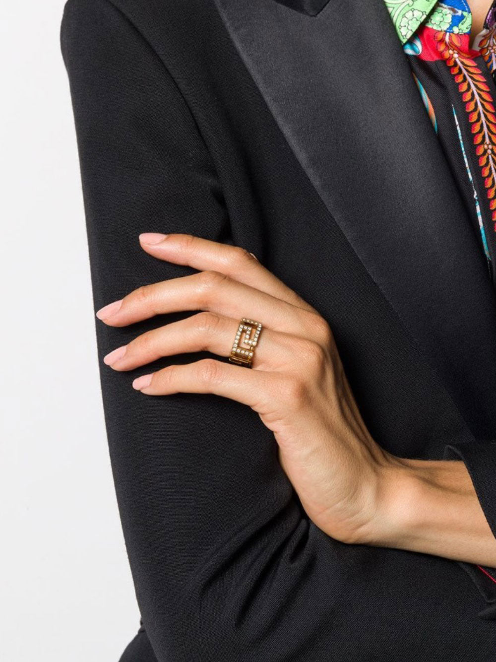Versace Women Ring With Greek Key And Crystals VERSACE