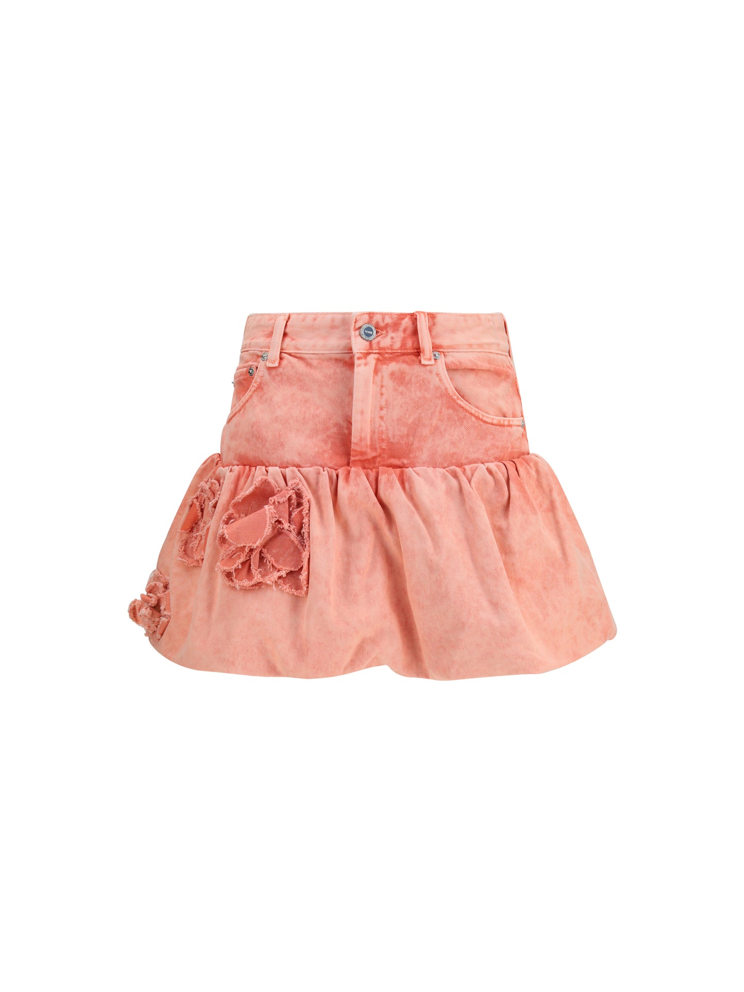 Ganni Women Mini Bubble Skirt In Denim With Appliqué Roses GANNI