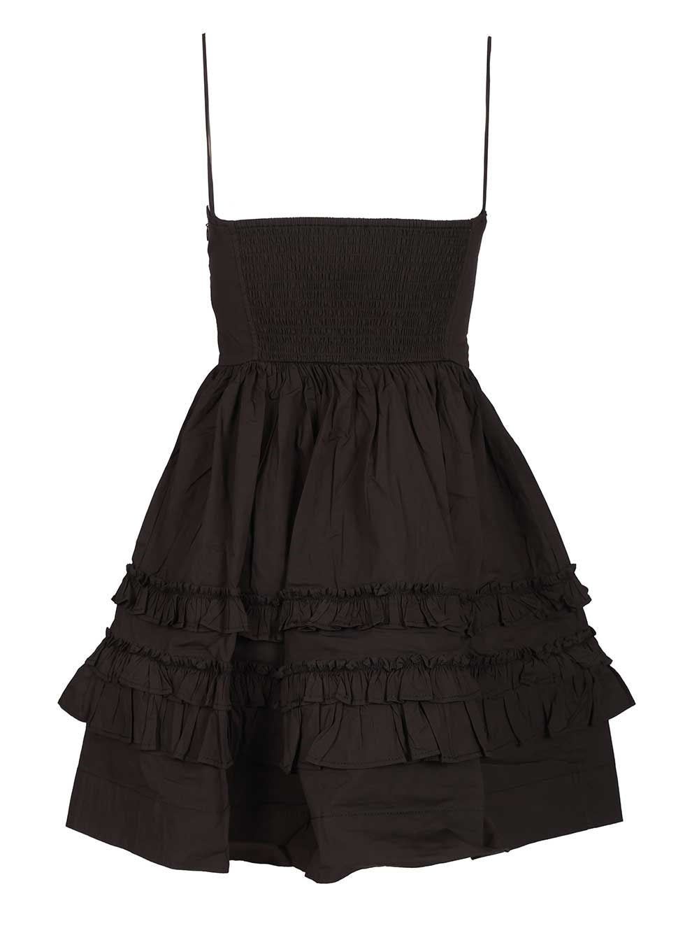 Ganni Women Black Mini Dress With Ruffles GANNI