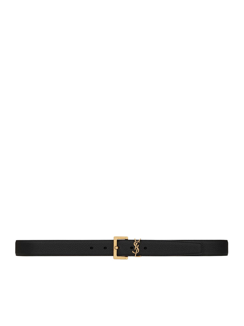 Saint Laurent Men Cassandre Hammered Leather Belt SAINT LAURENT