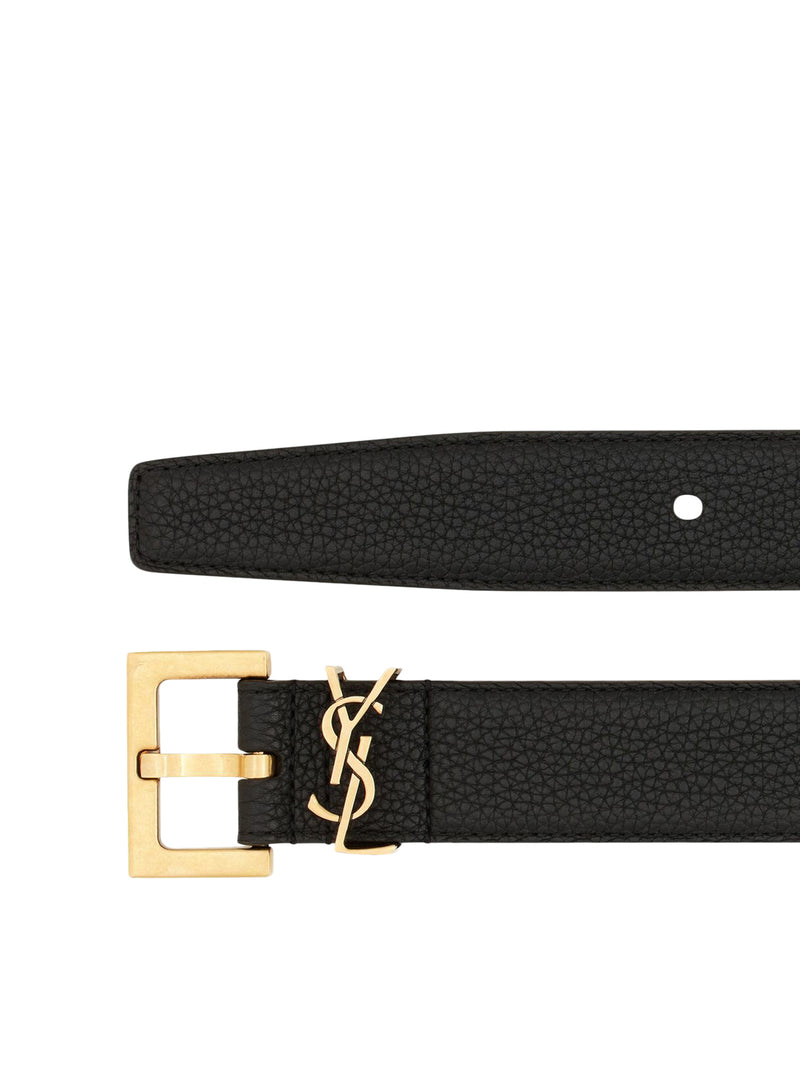Saint Laurent Men Cassandre Hammered Leather Belt SAINT LAURENT