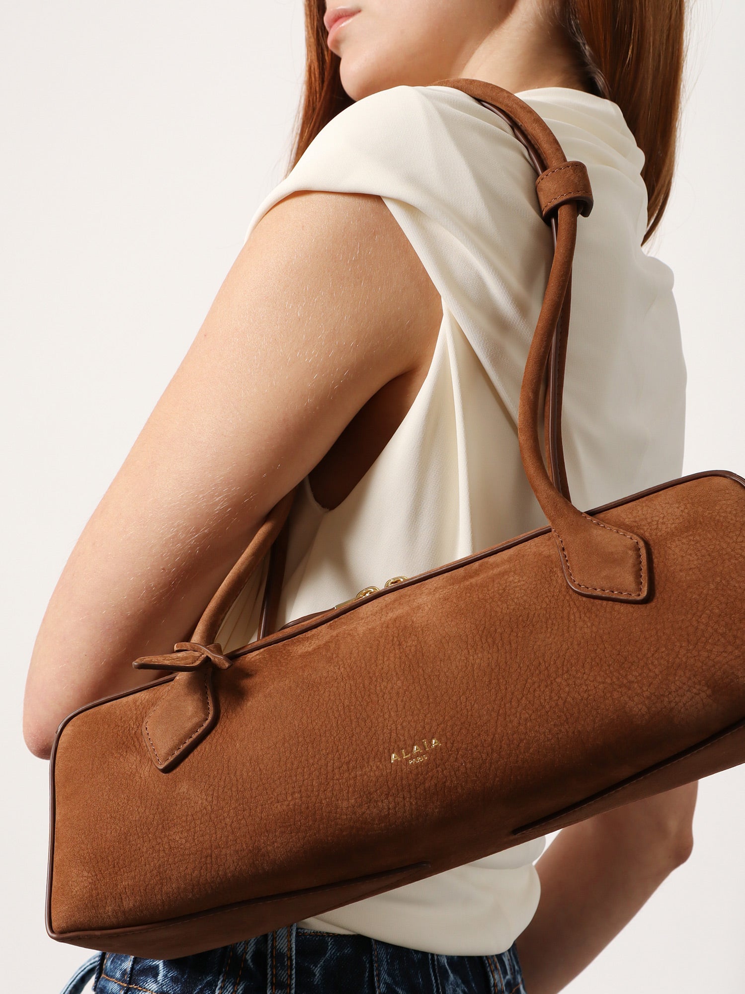Alaia Women Teckel Medium Suede Shoulder Bag ALAIA