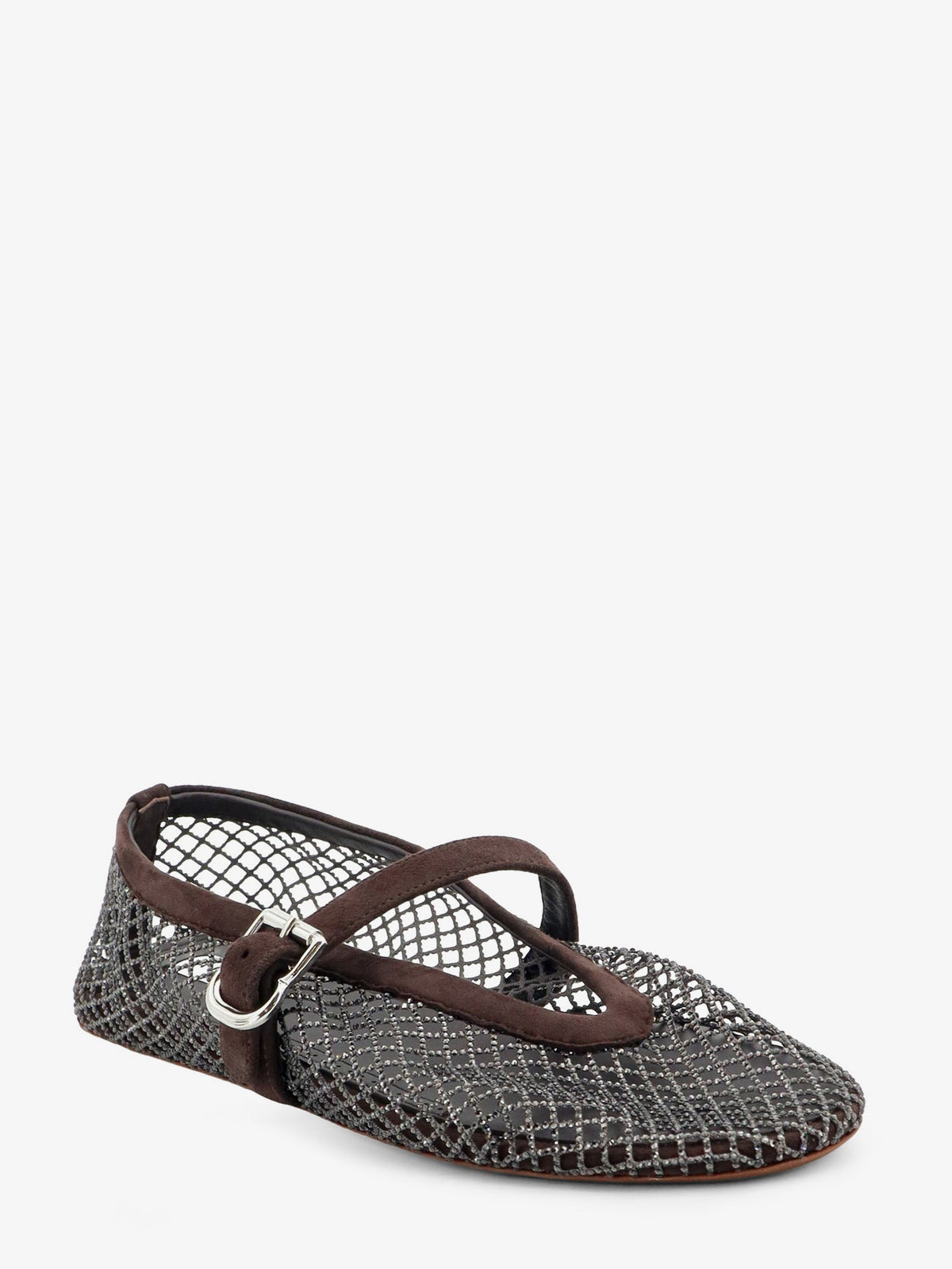 Alaia Women Flat Mesh Ballet Flats With Rhinestone Detail ALAIA