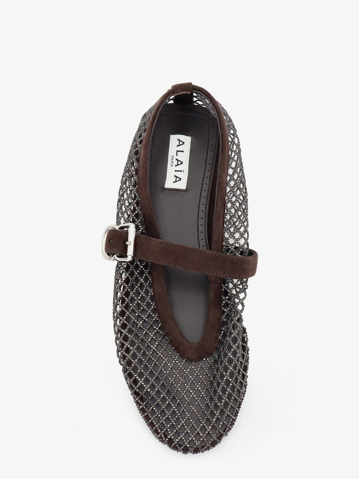 Alaia Women Flat Mesh Ballet Flats With Rhinestone Detail ALAIA