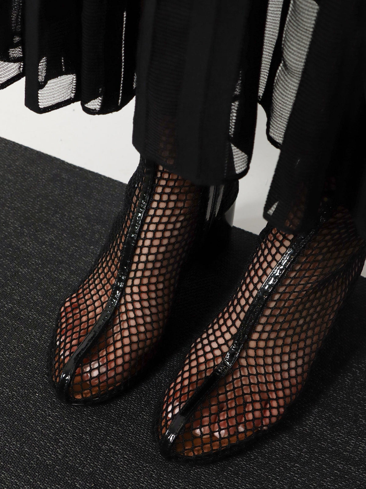 Alaia Women 55 Mesh And Patent Leather Boots ALAIA