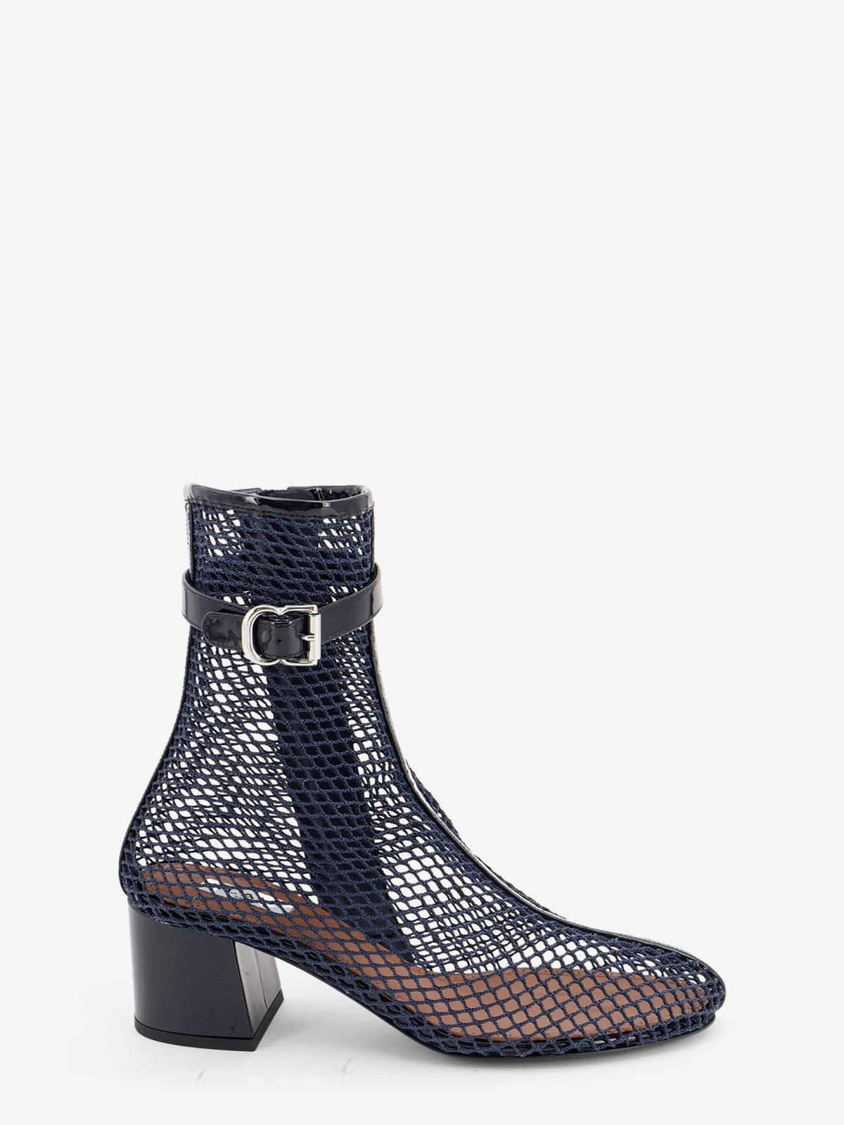 Alaia Women Fishnet 55 Mesh And Patent Leather Boots ALAIA