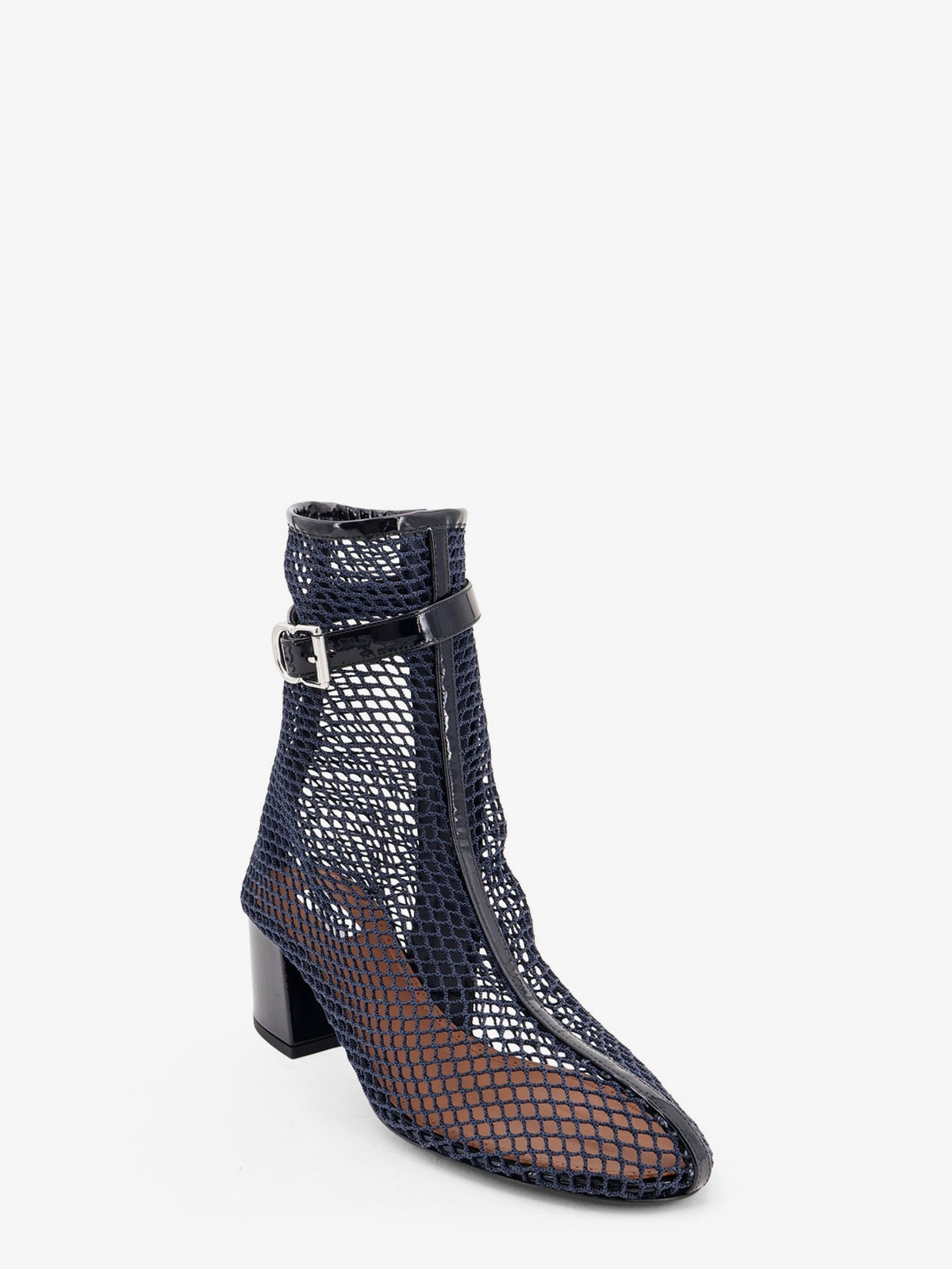 Alaia Women Fishnet 55 Mesh And Patent Leather Boots ALAIA