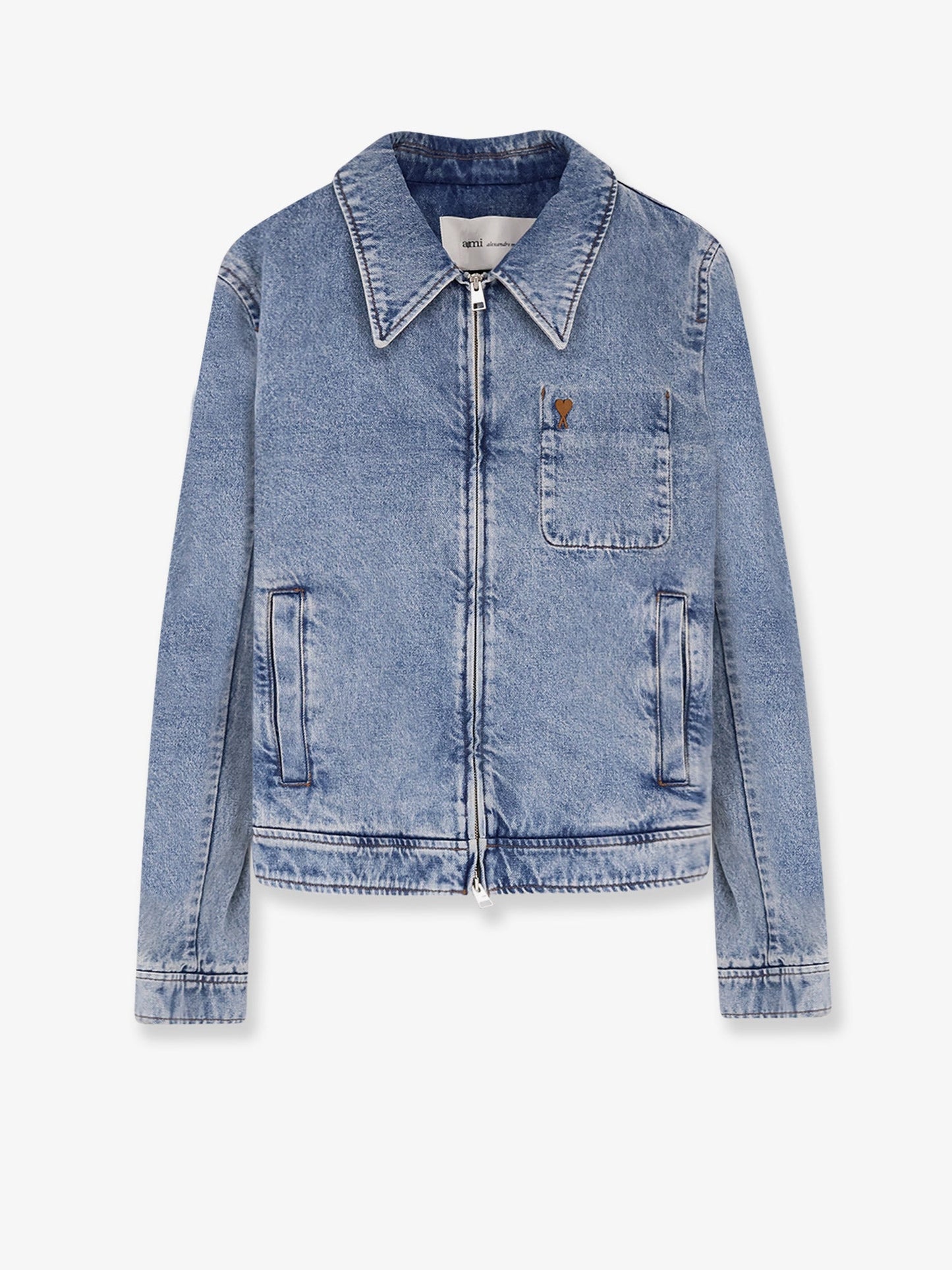 Ami Paris Men Denim Jacket With Iconic Embroidery AMI PARIS
