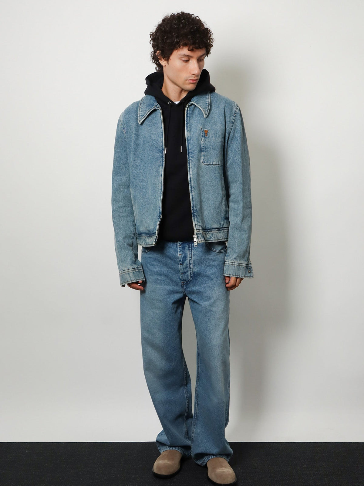 Ami Paris Men Denim Jacket With Iconic Embroidery AMI PARIS