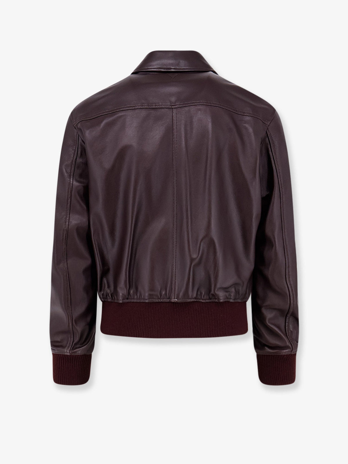 Ami Paris Men Bordeaux Leather Jacket With Zip AMI PARIS
