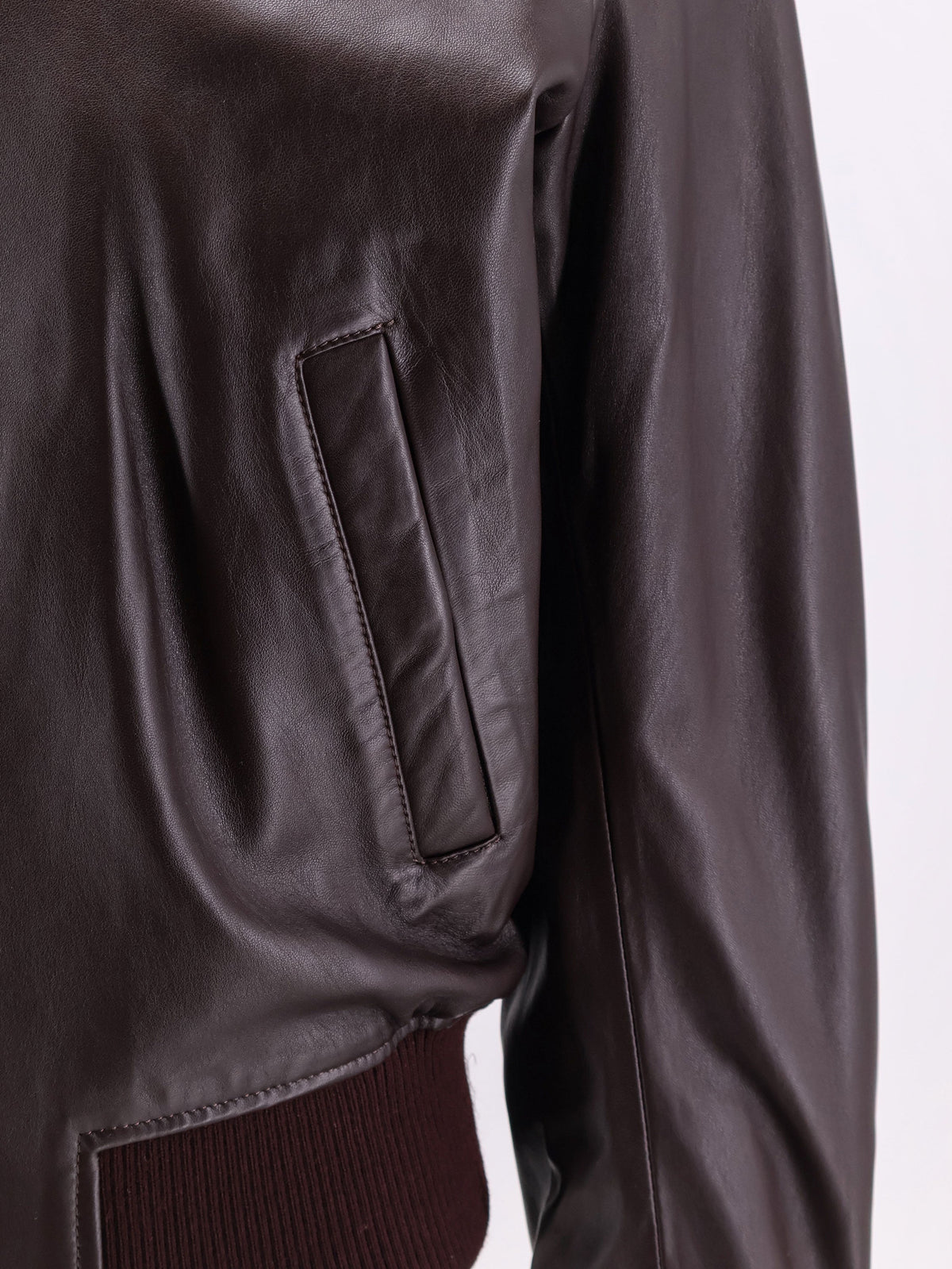 Ami Paris Men Bordeaux Leather Jacket With Zip AMI PARIS