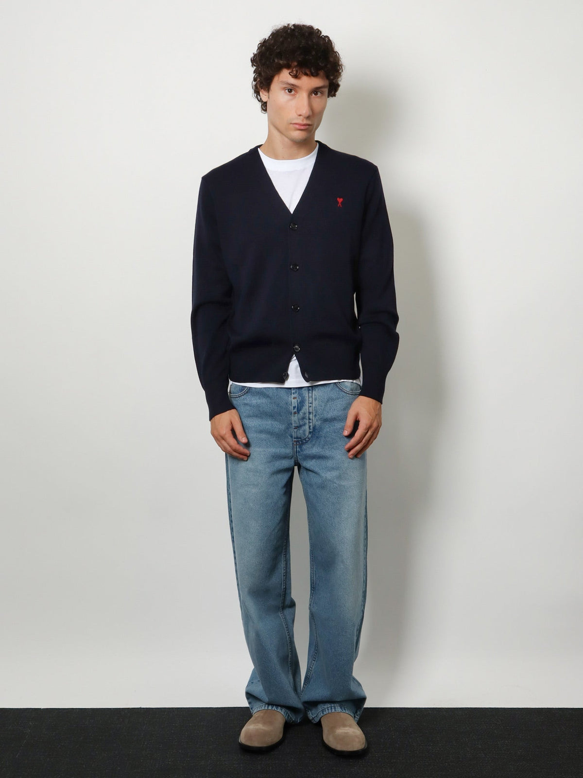 Ami Paris Men Wool Cardigan With Iconic Embroidery AMI PARIS
