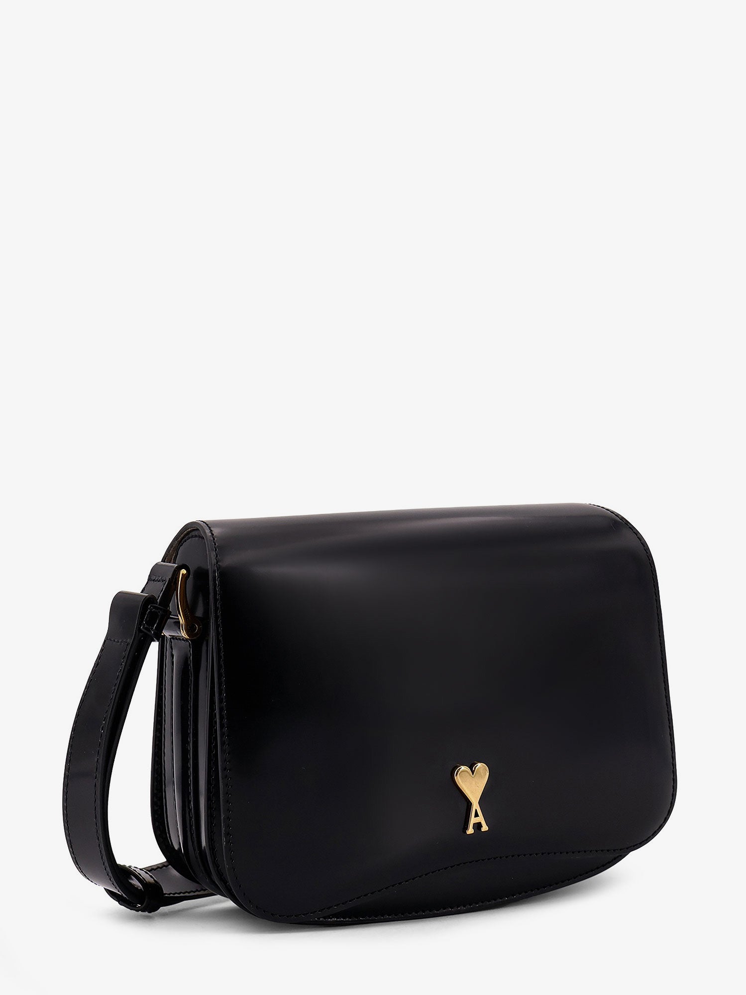 Ami Paris Women Leather Shoulder Bag With Metal Logo On The Front AMI PARIS