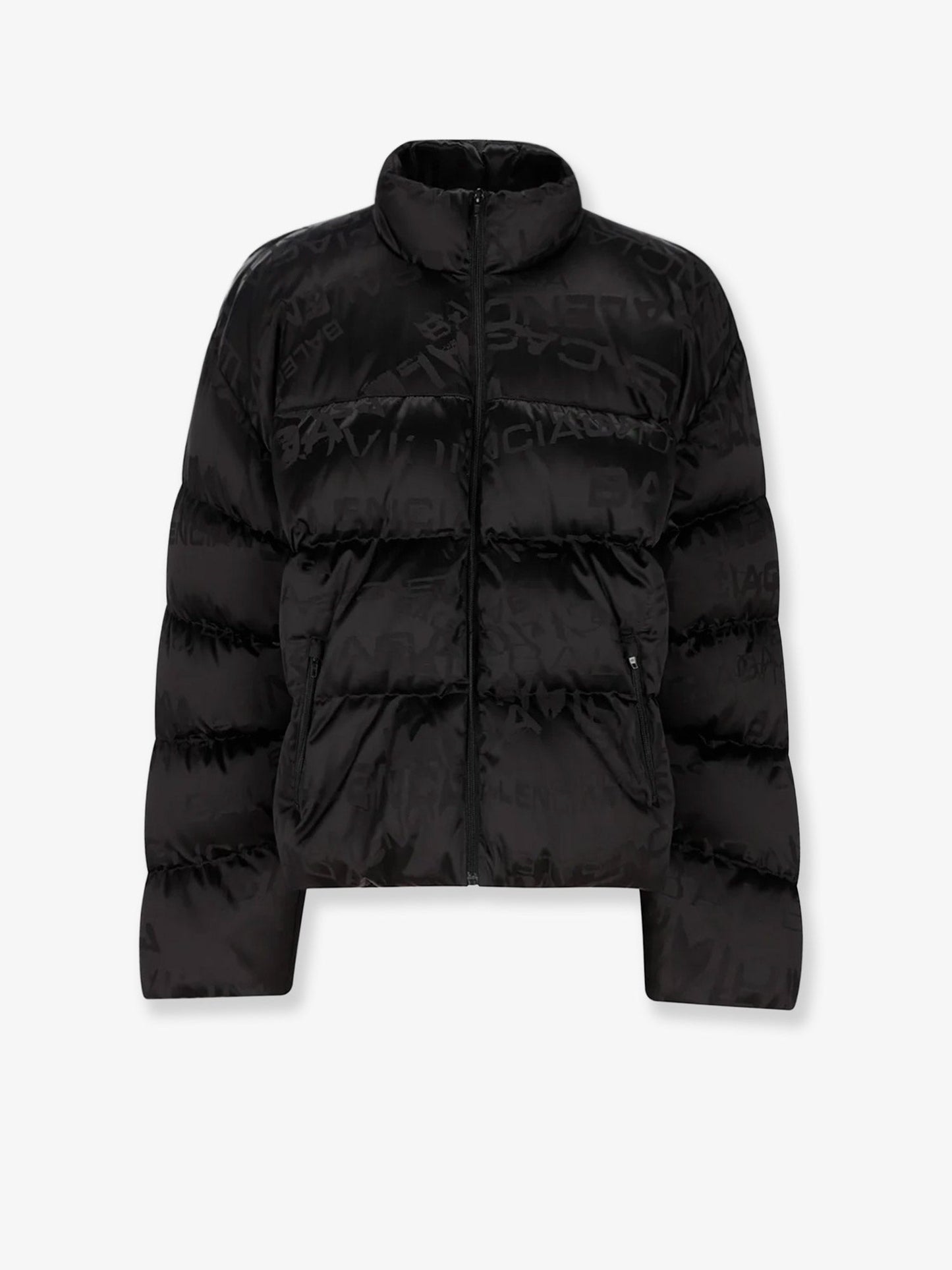Balenciaga Men Nylon Down Jacket With All-Over Lettering Logo BALENCIAGA