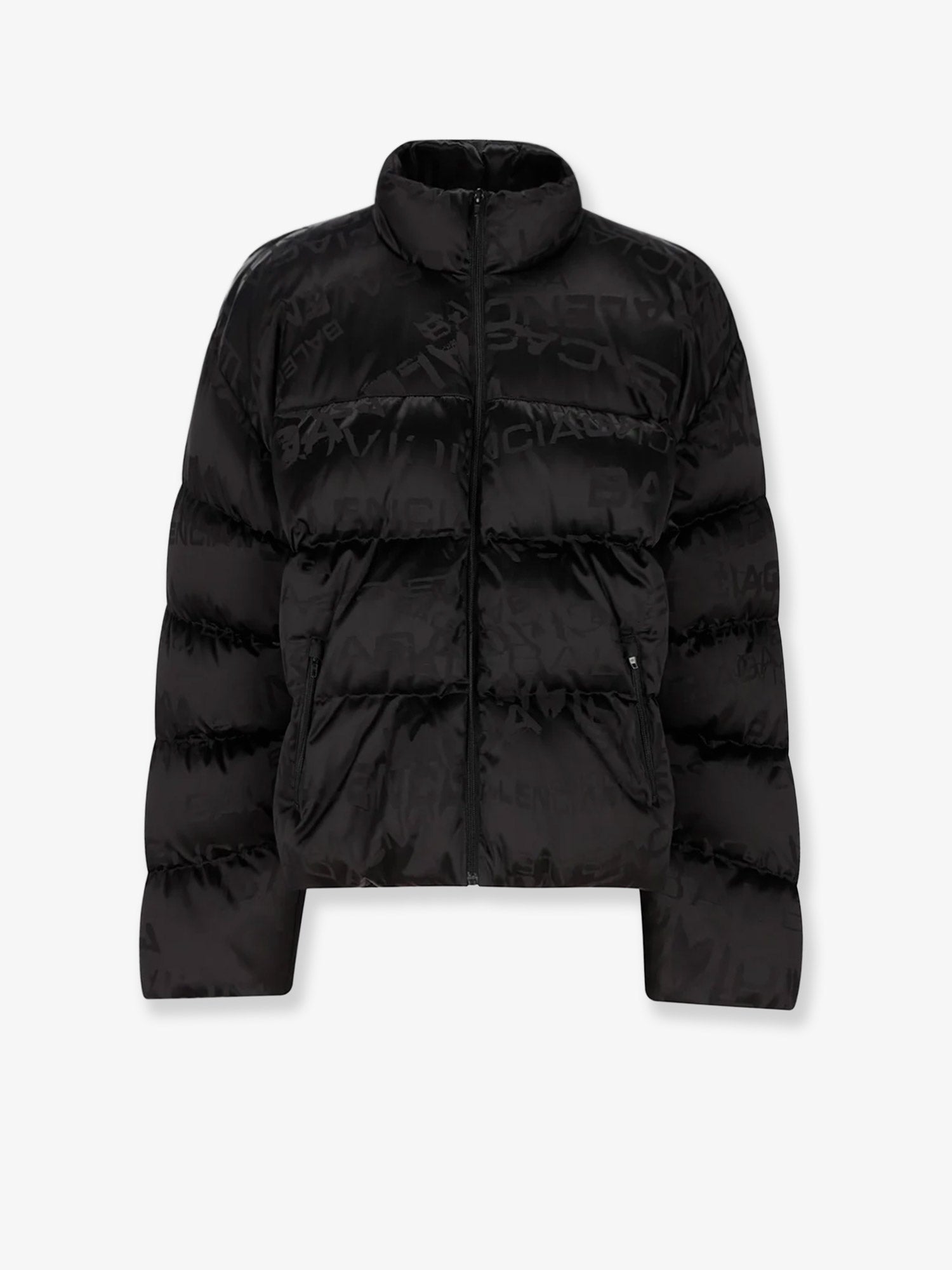 Balenciaga Men Nylon Down Jacket With All-Over Lettering Logo BALENCIAGA