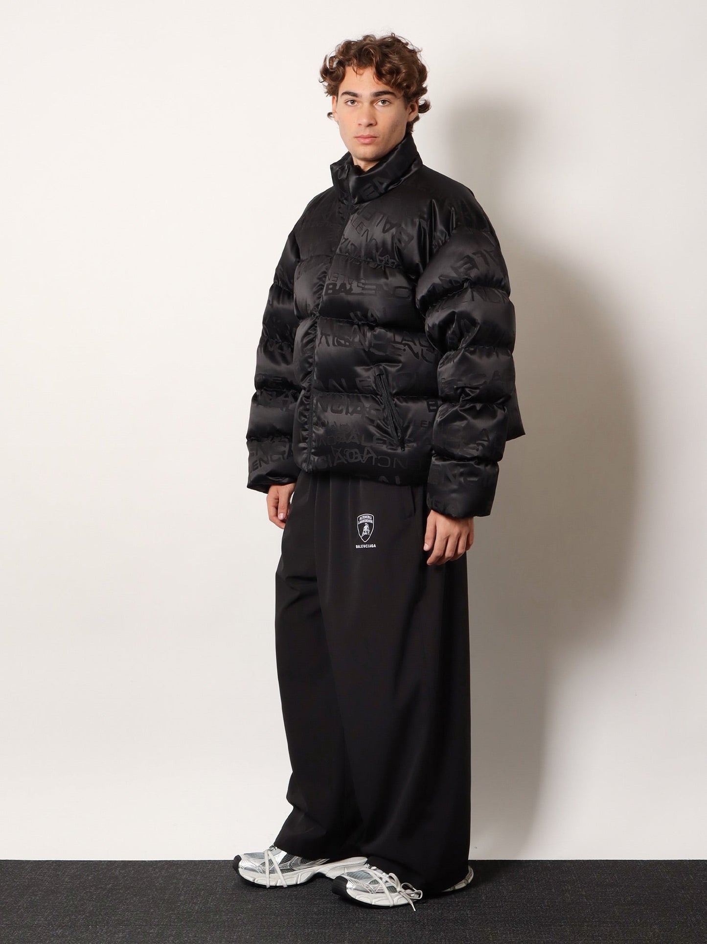 Balenciaga Men Nylon Down Jacket With All-Over Lettering Logo BALENCIAGA