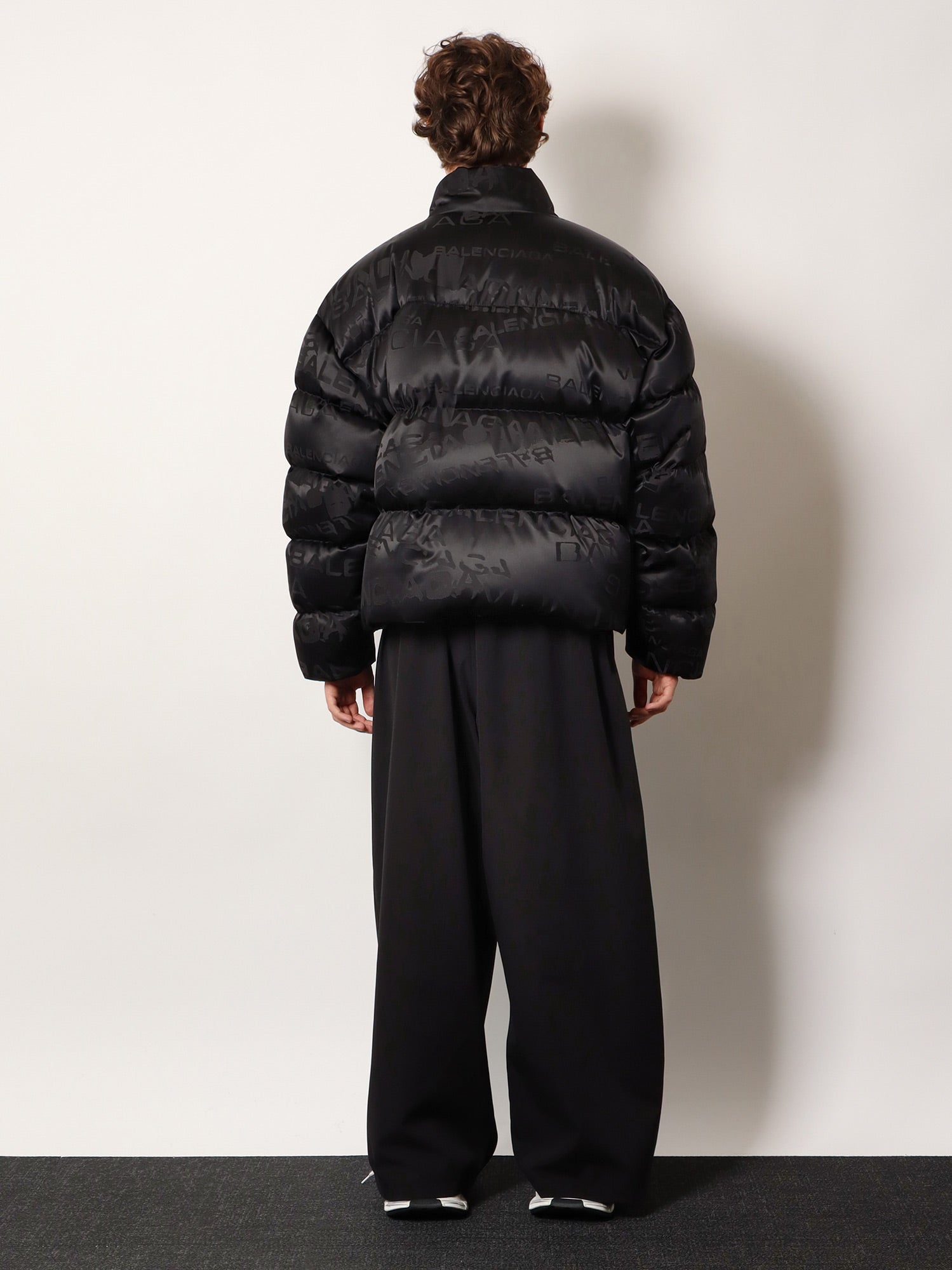 Balenciaga Men Nylon Down Jacket With All-Over Lettering Logo BALENCIAGA