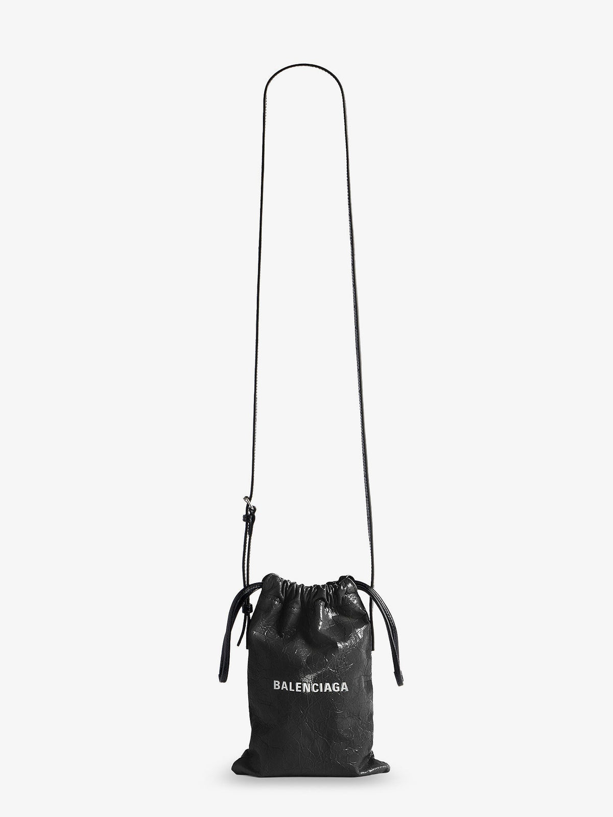 Balenciaga Men Leather Shopper Phone Holder With Lettering Logo On The Front BALENCIAGA