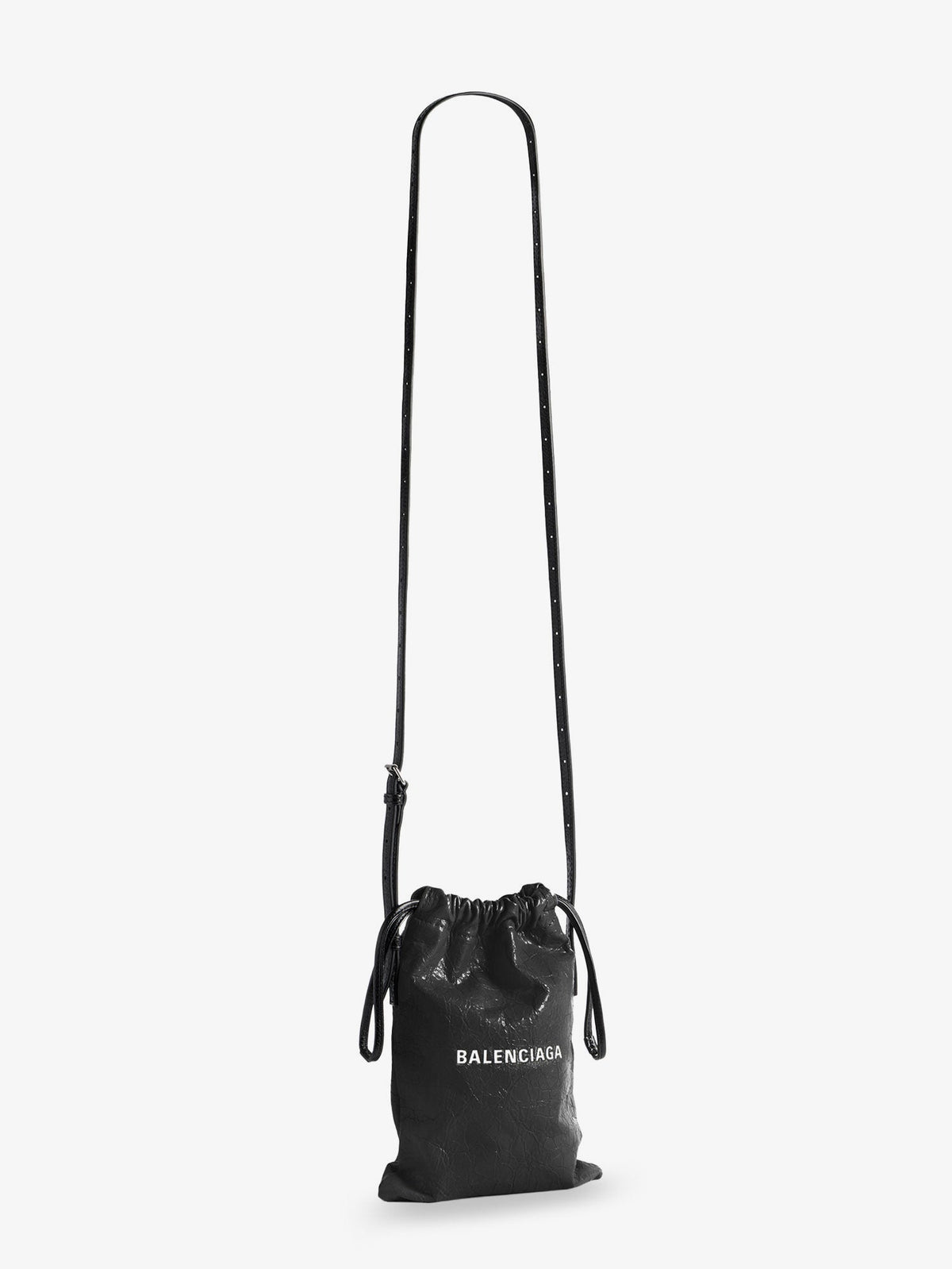 Balenciaga Men Leather Shopper Phone Holder With Lettering Logo On The Front BALENCIAGA