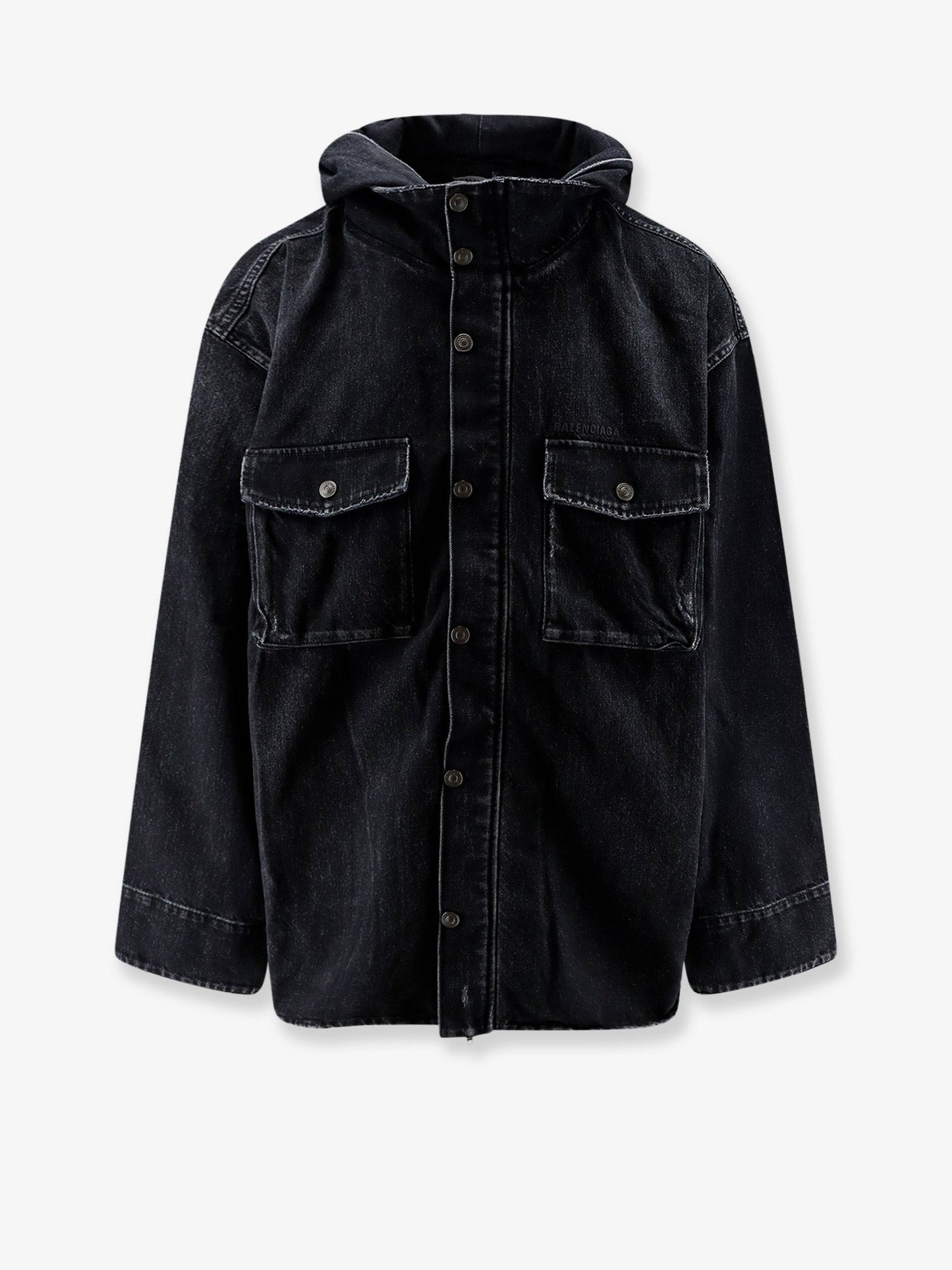 Balenciaga Men Black Denim Jacket With Embroidered Logo On The Front BALENCIAGA