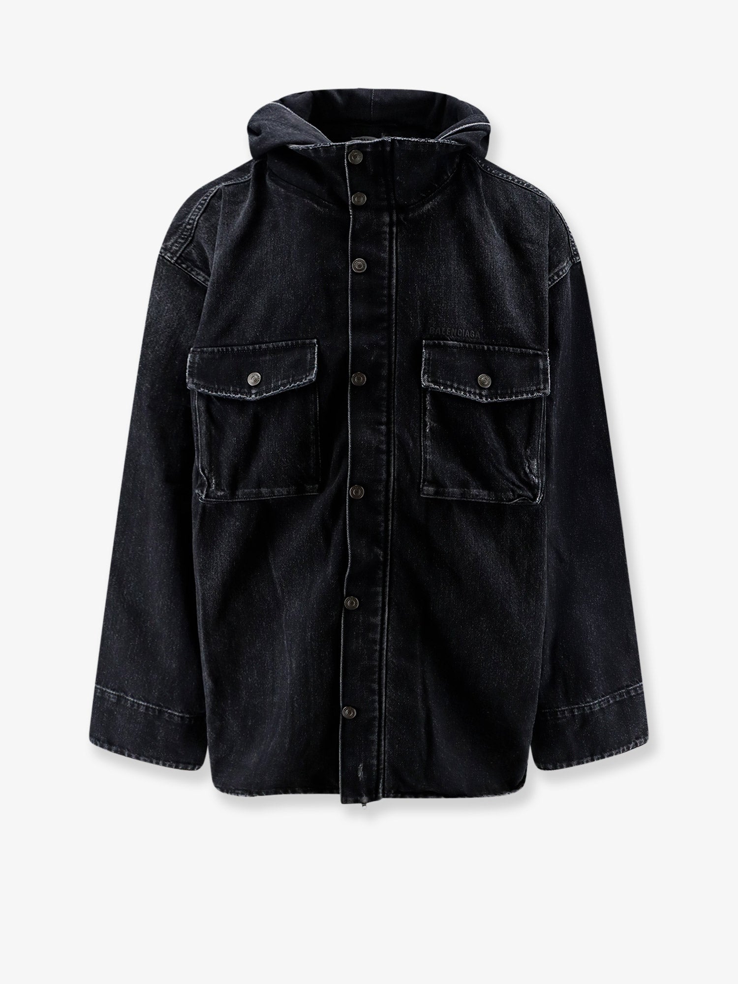 Balenciaga Men Black Denim Jacket With Embroidered Logo On The Front BALENCIAGA
