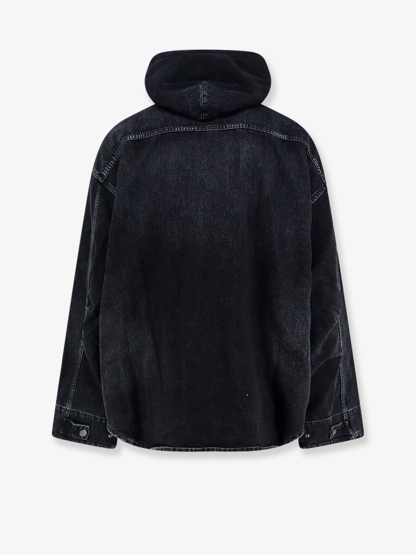 Balenciaga Men Black Denim Jacket With Embroidered Logo On The Front BALENCIAGA