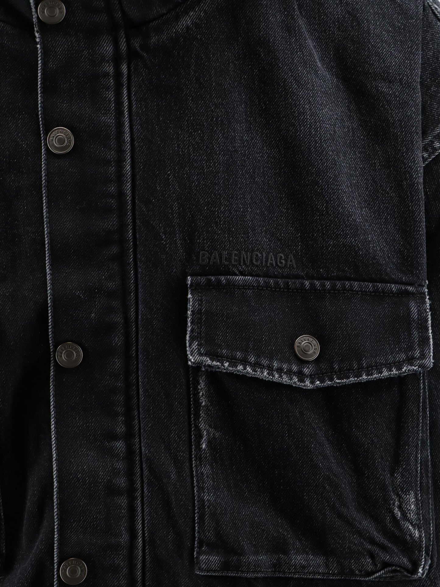 Balenciaga Men Black Denim Jacket With Embroidered Logo On The Front BALENCIAGA