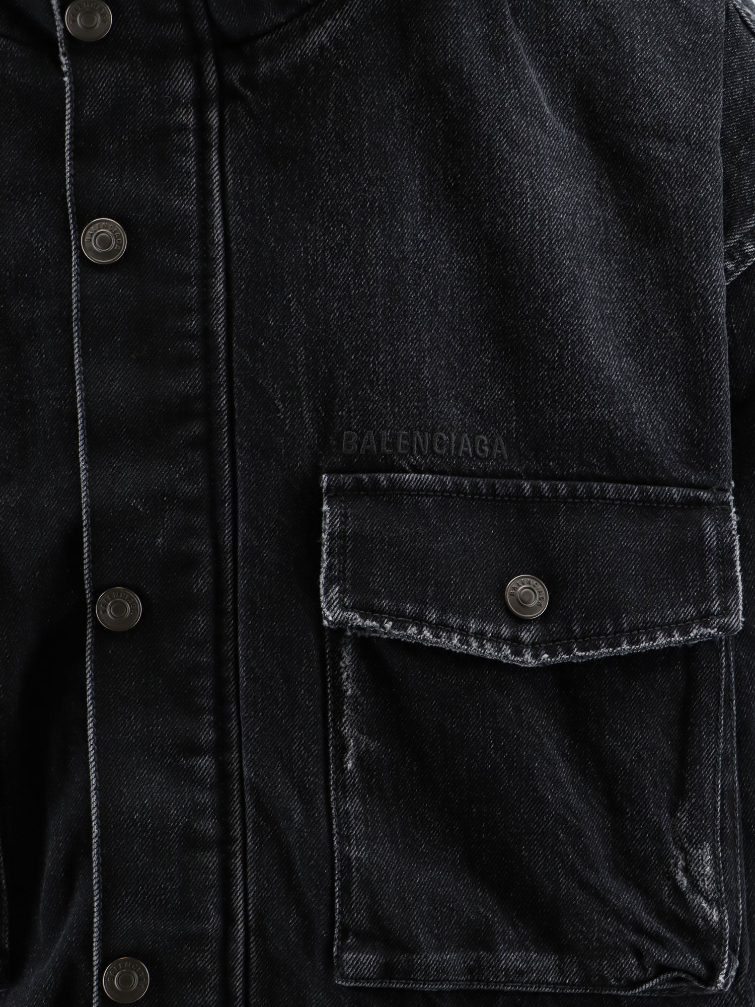 Balenciaga Men Black Denim Jacket With Embroidered Logo On The Front BALENCIAGA