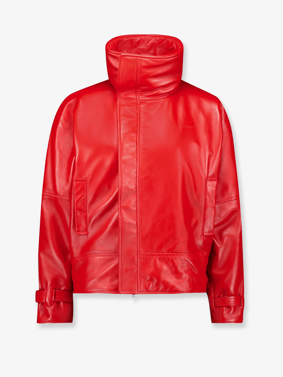 Balenciaga Women Arrotondato Leather Jacket With Engraved Lettering Logo On The Front BALENCIAGA