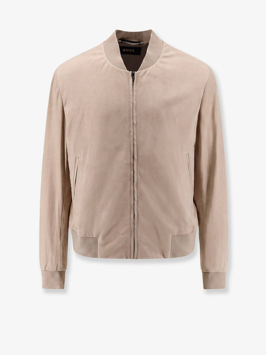 Boss Men Masic Leather Jacket With Stitching BOSS