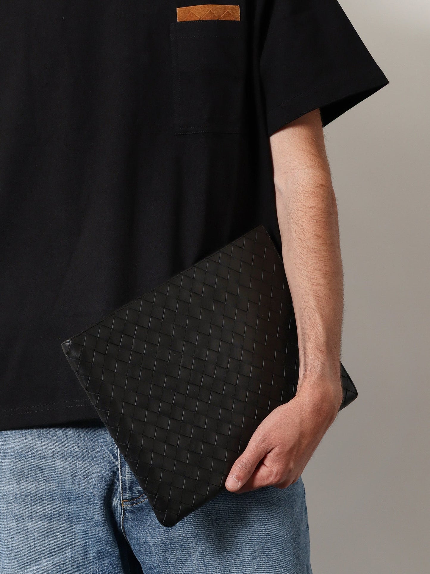 Bottega Veneta Men Woven Leather Pochette BOTTEGA VENETA
