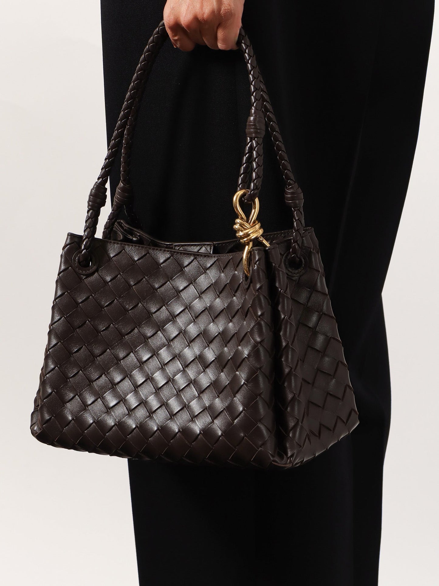 Bottega Veneta Women Parachute Leather Shoulder Bag With Intrecciato Pattern And Knot Detail BOTTEGA VENETA