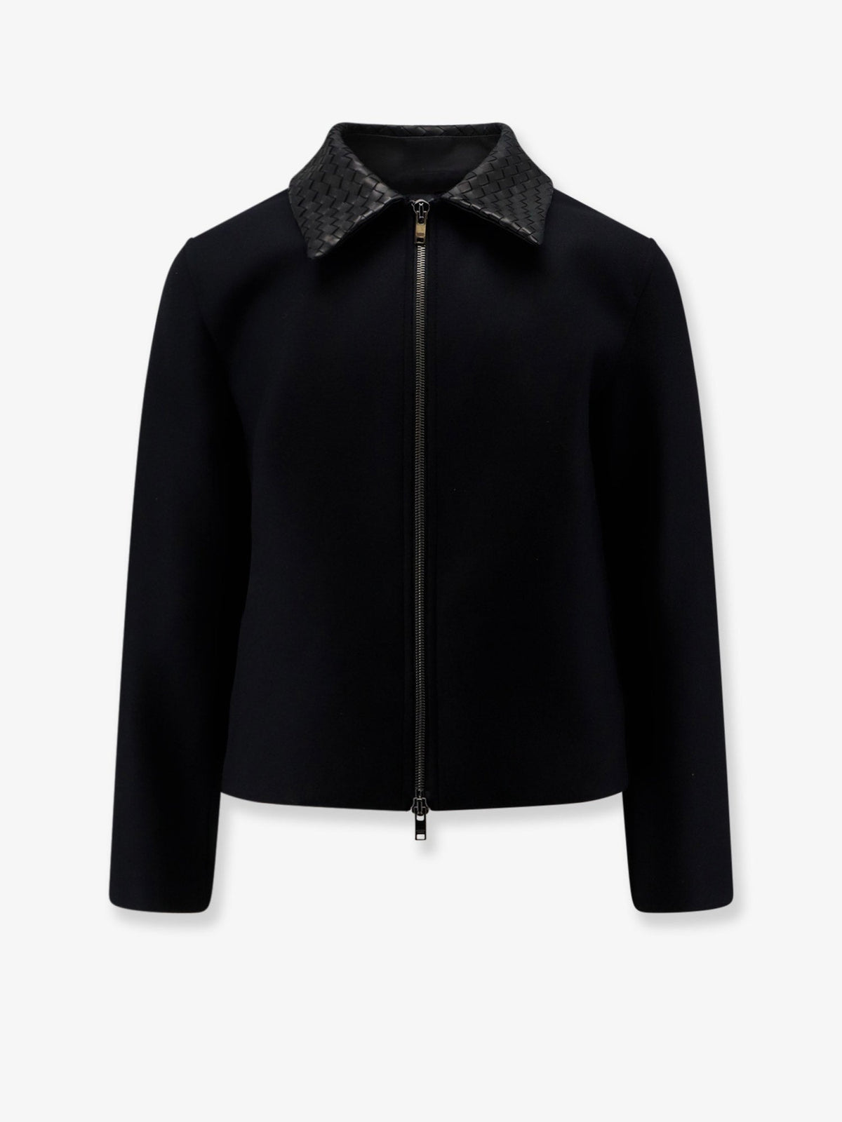 Bottega Veneta Men Wool Jacket With Leather Collar With Intrecciato Motif BOTTEGA VENETA