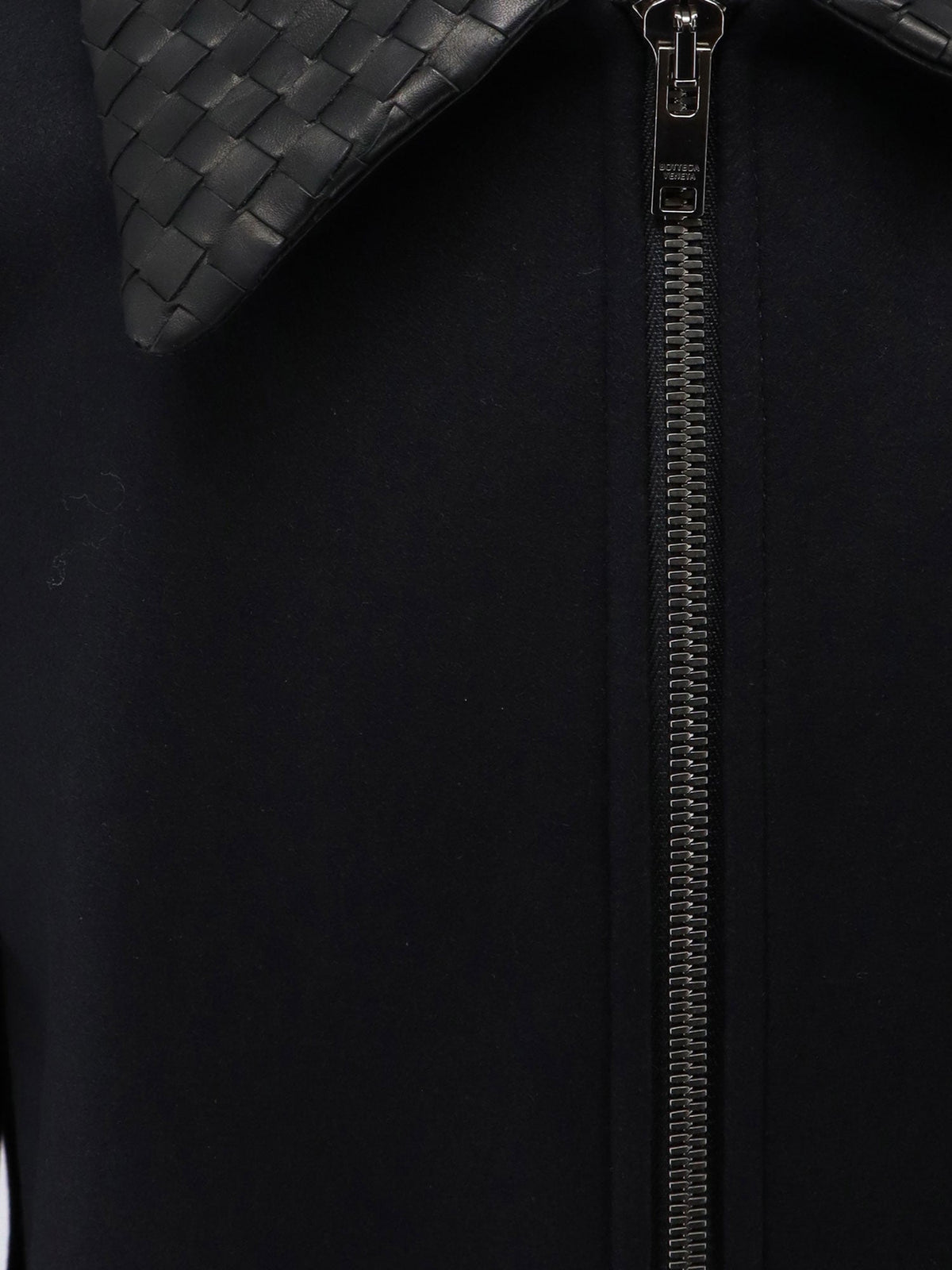 Bottega Veneta Men Wool Jacket With Leather Collar With Intrecciato Motif BOTTEGA VENETA
