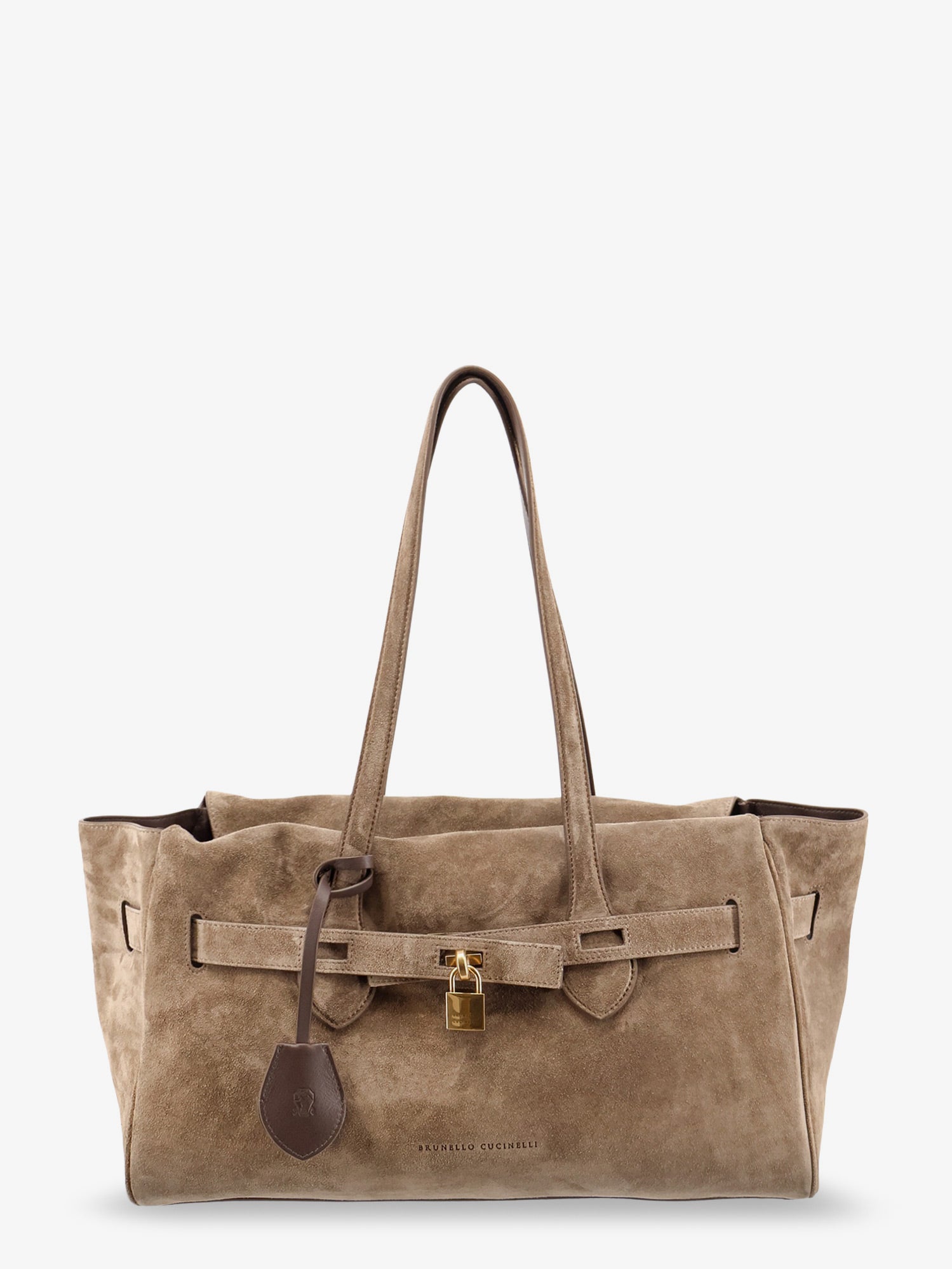 Brunello Cucinelli Women Suede Shoulder Bag With Logo Padlock Detail BRUNELLO CUCINELLI