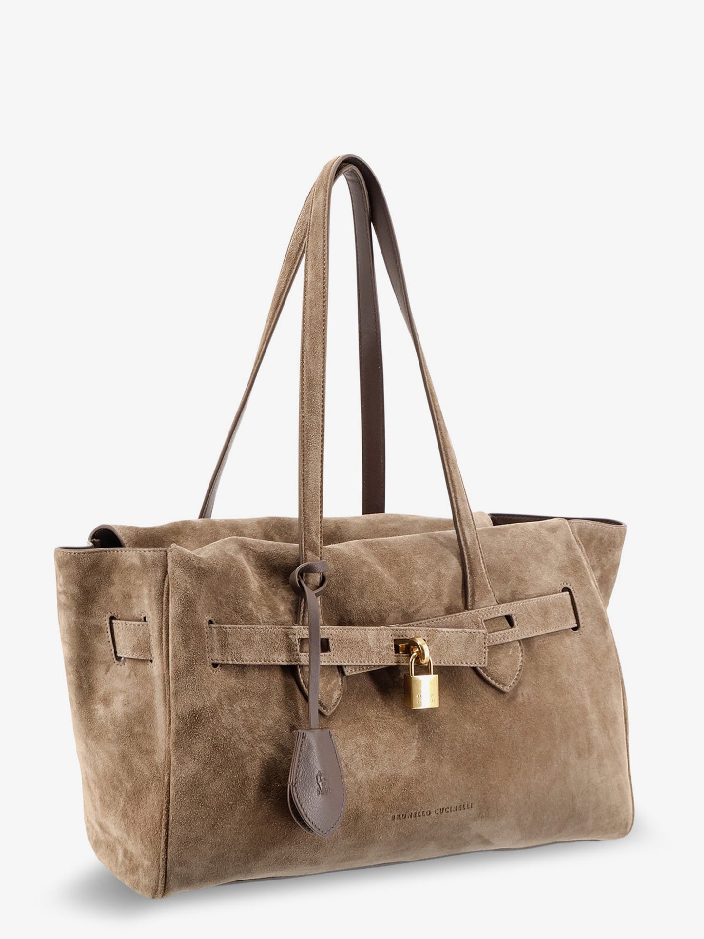 Brunello Cucinelli Women Suede Shoulder Bag With Logo Padlock Detail BRUNELLO CUCINELLI