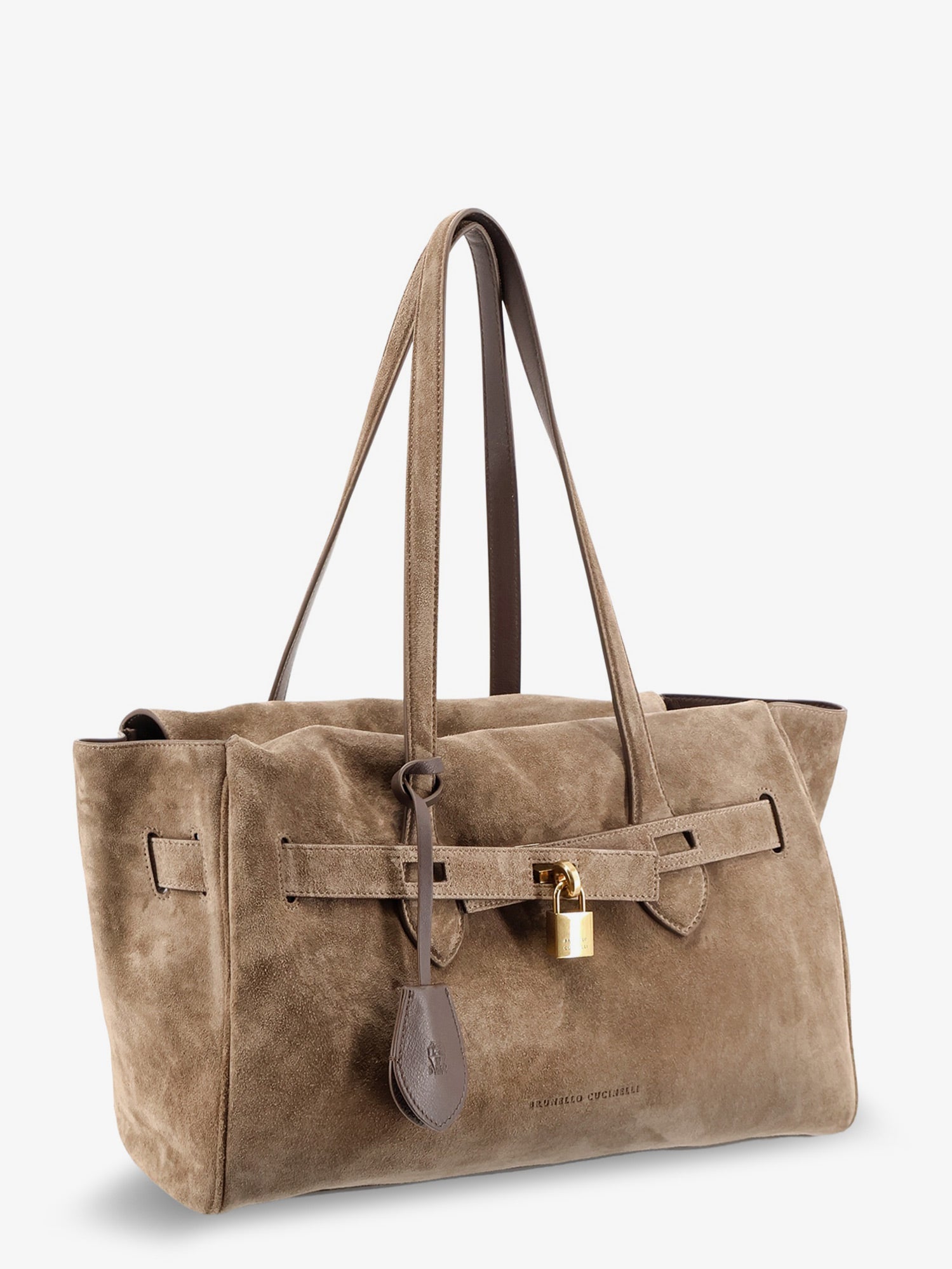 Brunello Cucinelli Women Suede Shoulder Bag With Logo Padlock Detail BRUNELLO CUCINELLI